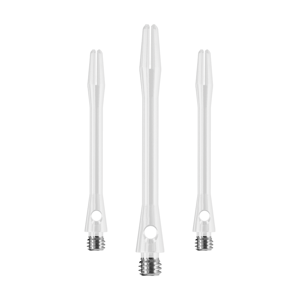 HR374_Harrows_Keramic_Shafts_Weiss_47mm_1vNKI6r9inBQVF Das Bild zeigt drei weiße Harrows Keramic Shafts für Darts. Sie sind in unterschiedlichen Längen dargestellt und haben ein modernes, schlankes Design.