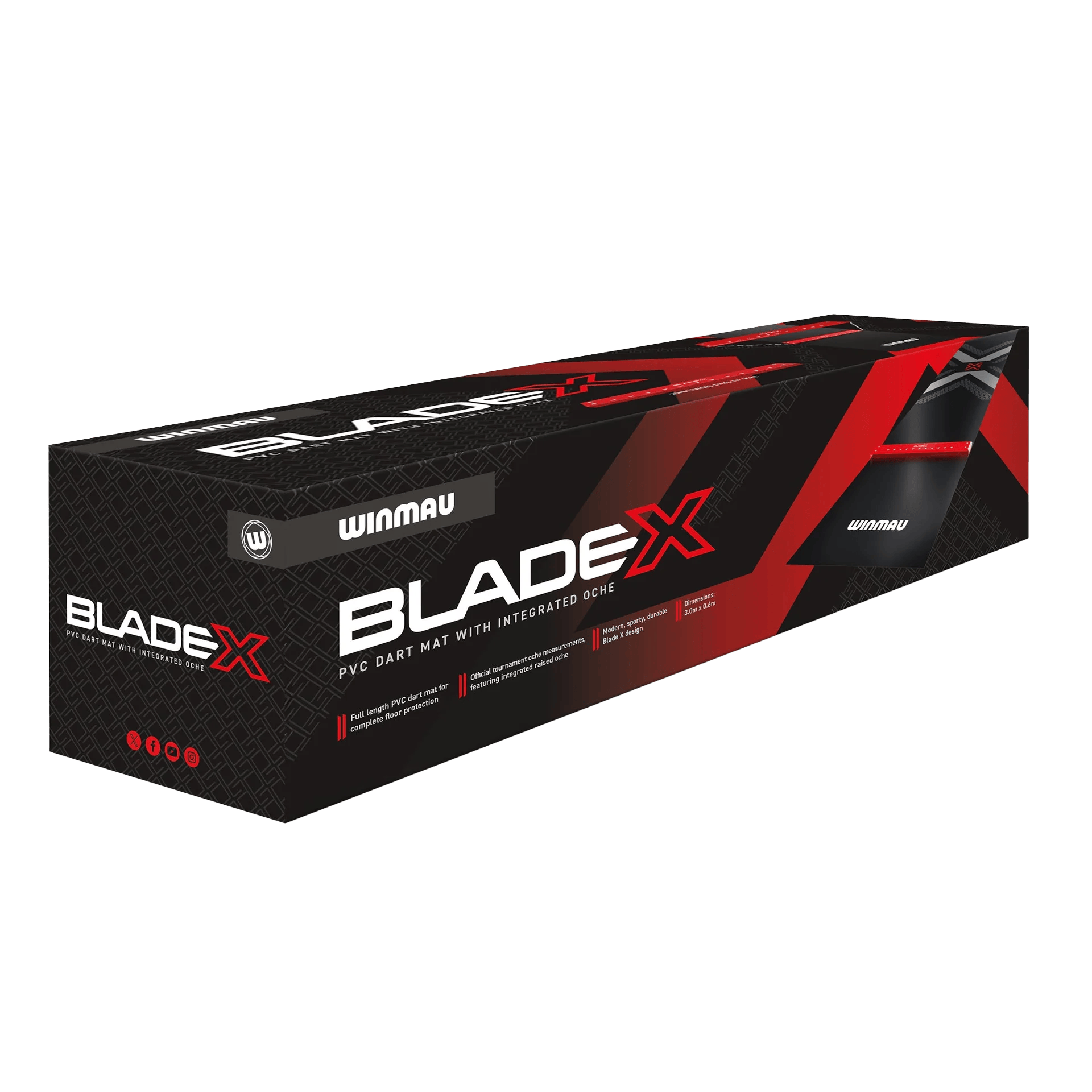 Winmau Blade X PVC Dartmatte Dieses Bild präsentiert die Winmau Blade X PVC Dartmatte. Sie bietet festen Halt und verhindert Schäden am Boden beim Dartspielen.