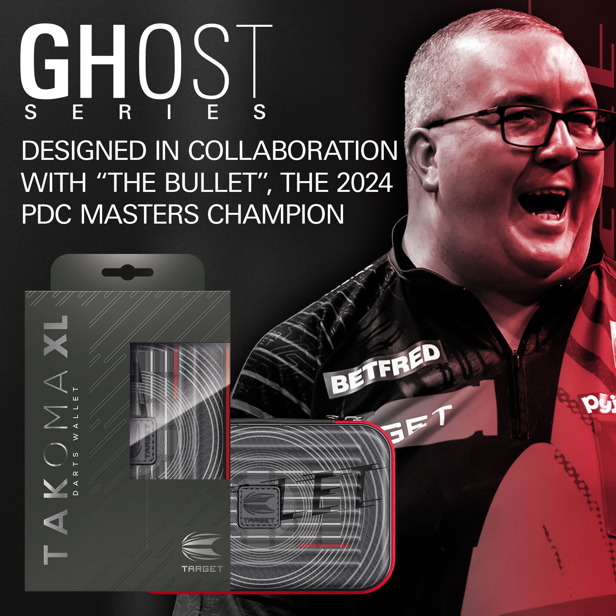 Takoma XL Ghost Series Stephen Bunting Dartcase Zu sehen ist das Takoma XL Ghost Series Stephen Bunting Dartcase. Die Darttasche bietet Schutz und Stil für Dartzubehör von Stephen Bunting.