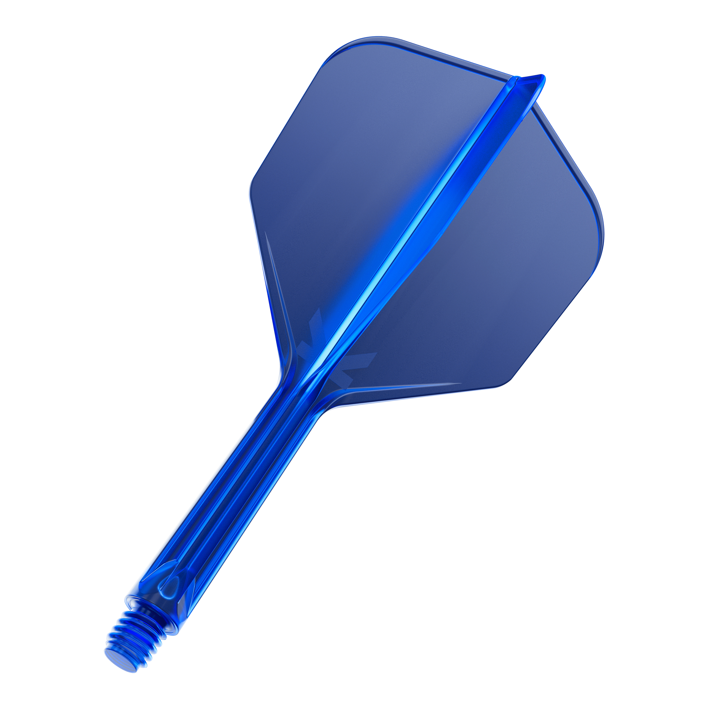 Target K-Flex No6 Flight-System - Blau Das Bild zeigt einen blauen Dartflug mit integriertem Shaft. Er hat eine schraubbare Verbindung am unteren Ende.