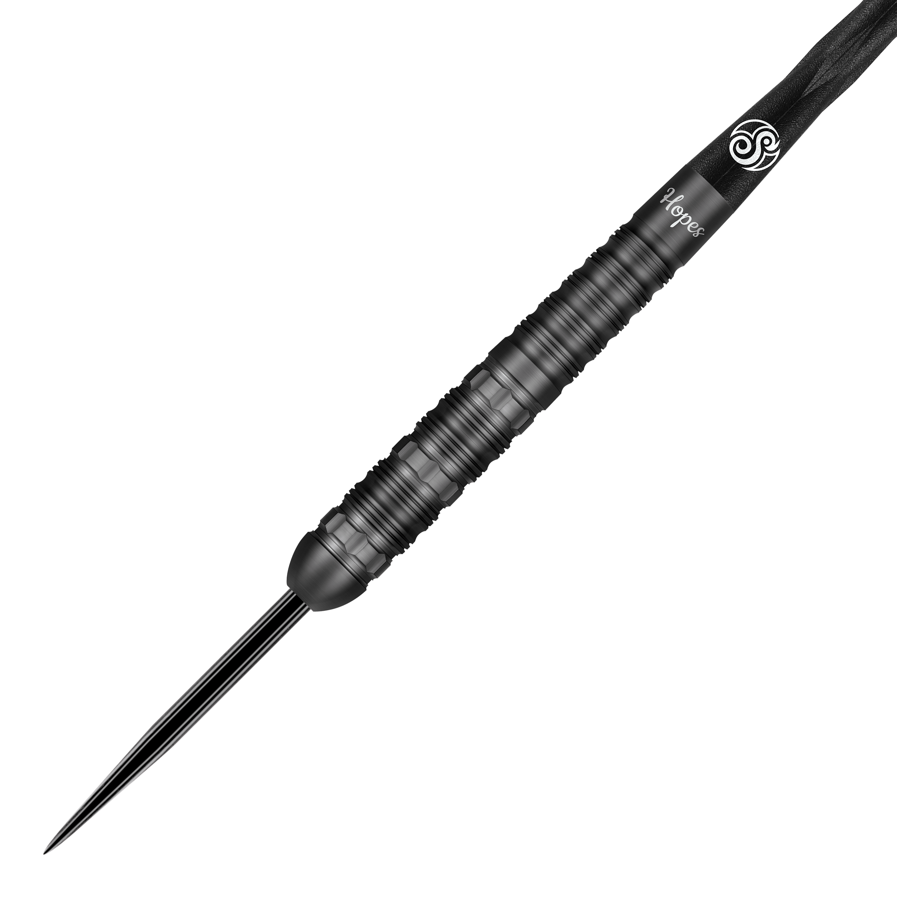 Shot Pro-Series Haupai Puha 2 Steeldarts - 24g Das Bild zeigt einen schwarzen Steeldart aus der Shot Pro-Series Haupai Puha 2 mit 24 Gramm Gewicht. Der Dartpfeil hat ein modernes, geriffeltes Design für besseren Halt.