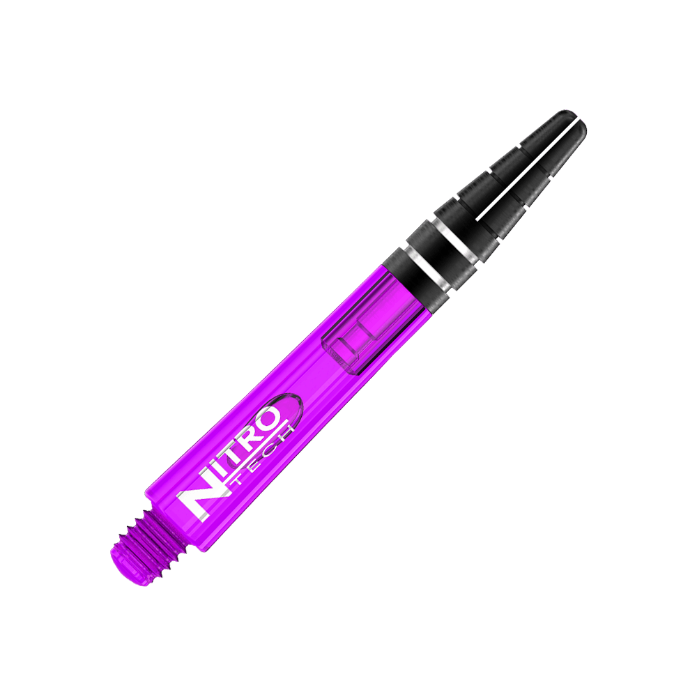 C612_Red_Dragon_Nitrotech_Shafts_Purple_36mm_2 Das Bild zeigt einen RedDragon Nitrotech Shaft in der Farbe Lila. Der Shaft hat ein modernes Design mit schwarzem und silbernem oberen Teil.