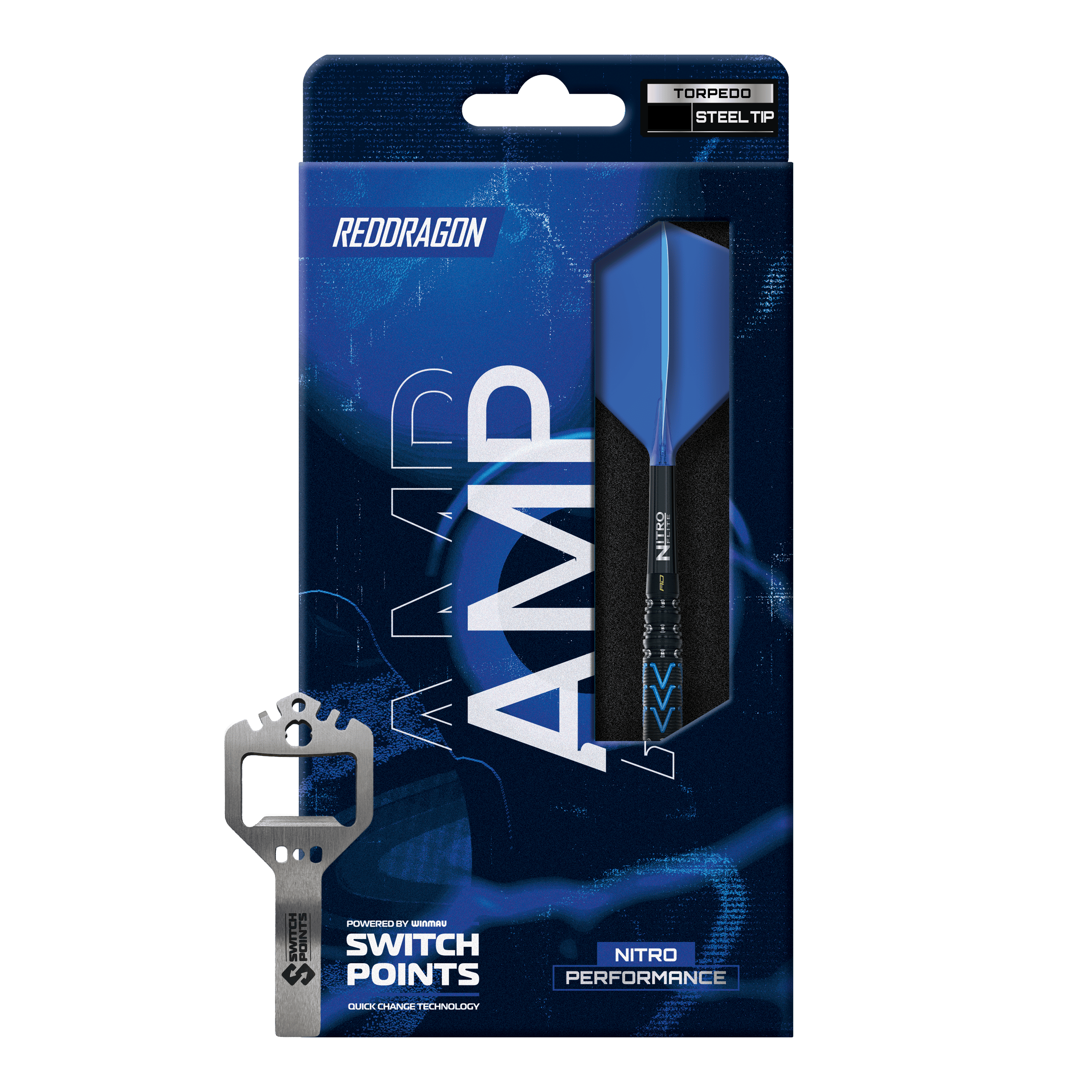 Red Dragon AMP Torpedo Switch Point Steeldarts Das Bild zeigt die Red Dragon AMP Torpedo Switch Point Steeldarts. Die Darts haben ein modernes Design und sind für Präzisionswürfe geeignet.