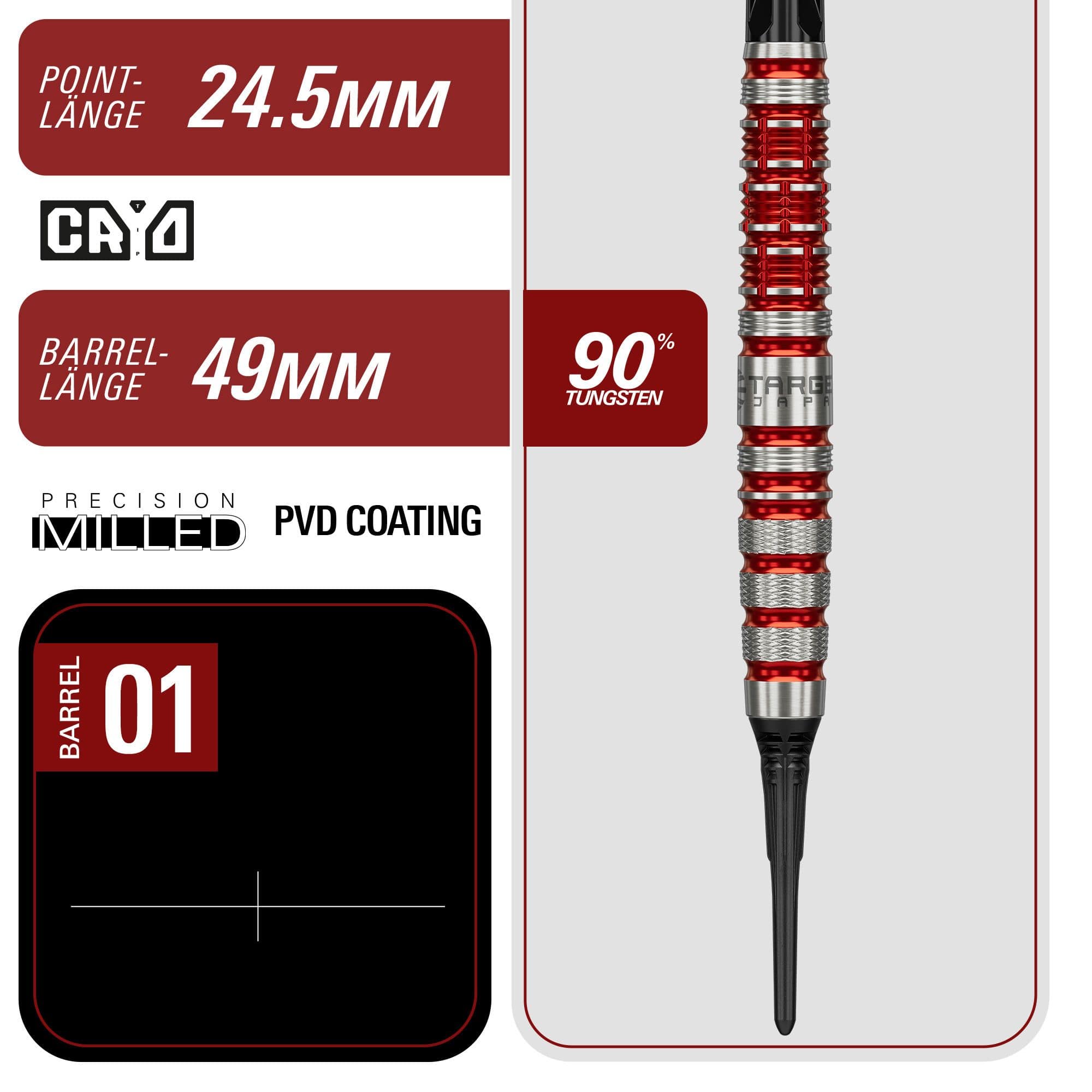Target Black Marque Spinel Softdarts - 21,5g Zu sehen sind die Target Black Marque Spinel Softdarts mit 21,5g Gewicht. Perfekt geeignet für anspruchsvolle Dartspieler.