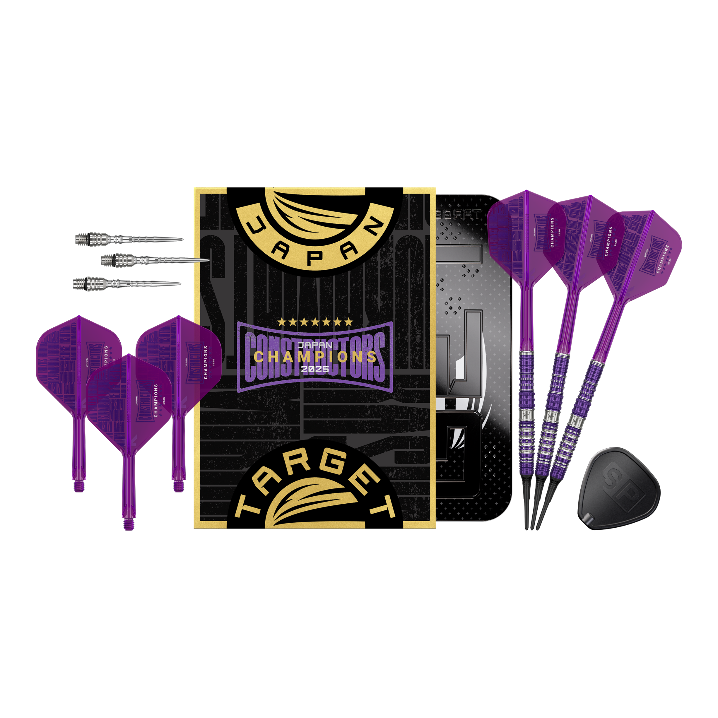 Target Japan Sirius GEN4 Constructors Champions Limited Darts, 21g Version. Das Produktfoto zeigt das gesamte Dart-Set.
