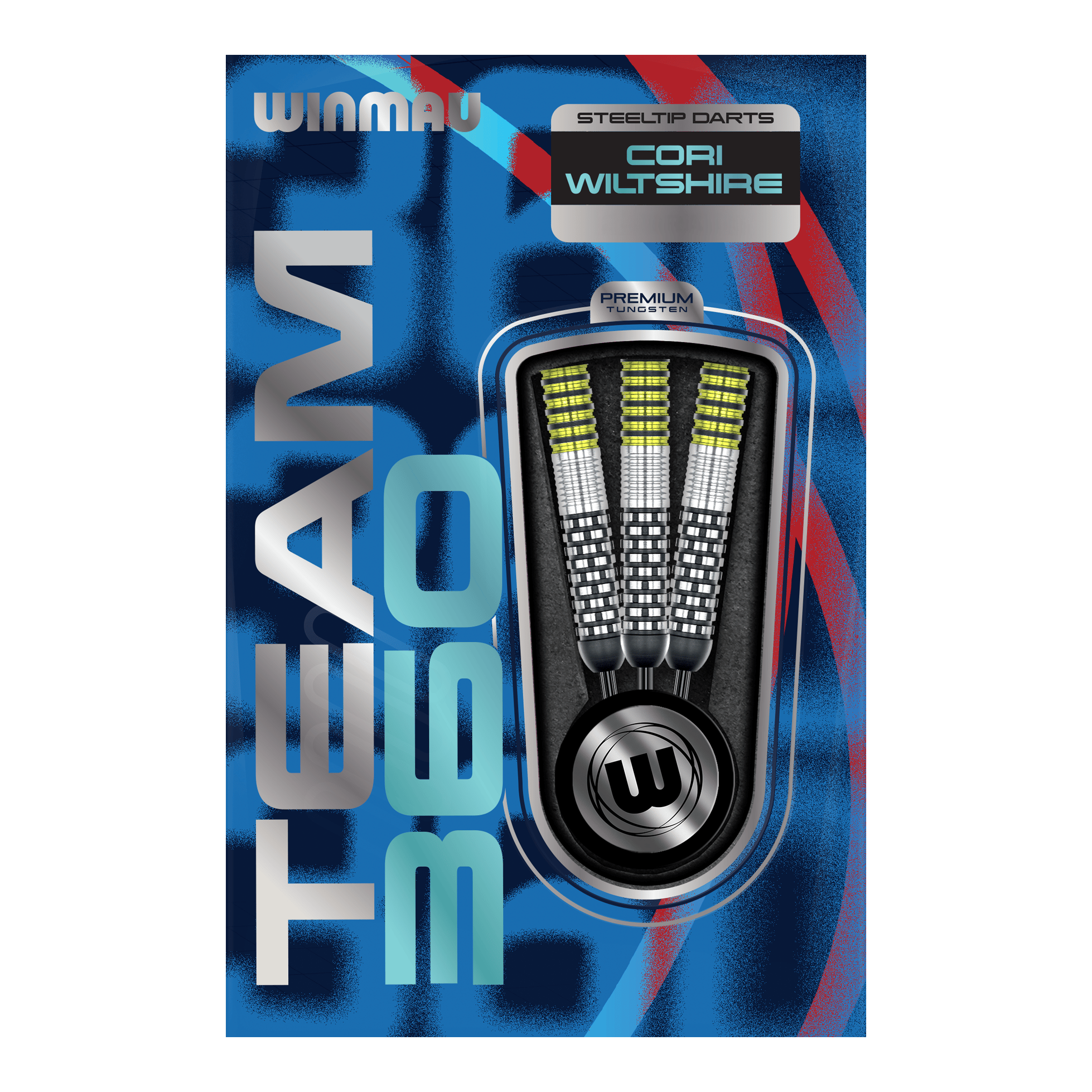 Winmau Team 360 Cori Wiltshire Steeldarts - 24g Gezeigt werden die Winmau Team 360 Cori Wiltshire Steeldarts, 24g schwer. Die Darts bieten hervorragende Kontrolle und Präzision beim Spielen.