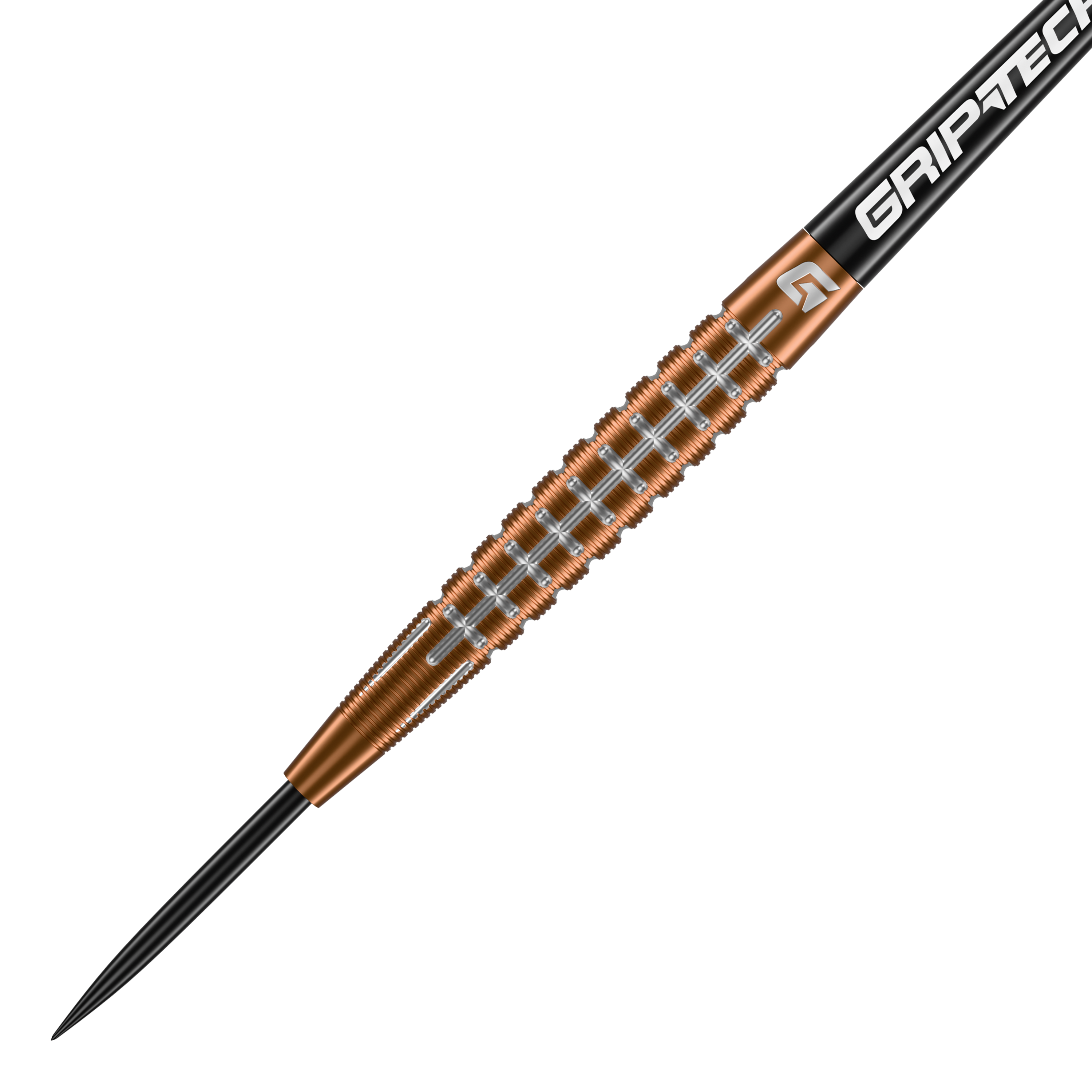GOAT Quarterback V1 Tungsten Steeldarts Das Bild zeigt einen GOAT Quarterback V1 Tungsten Steeldart. Der Dart hat einen goldenen, geriffelten Schaft und eine schwarze Spitze.