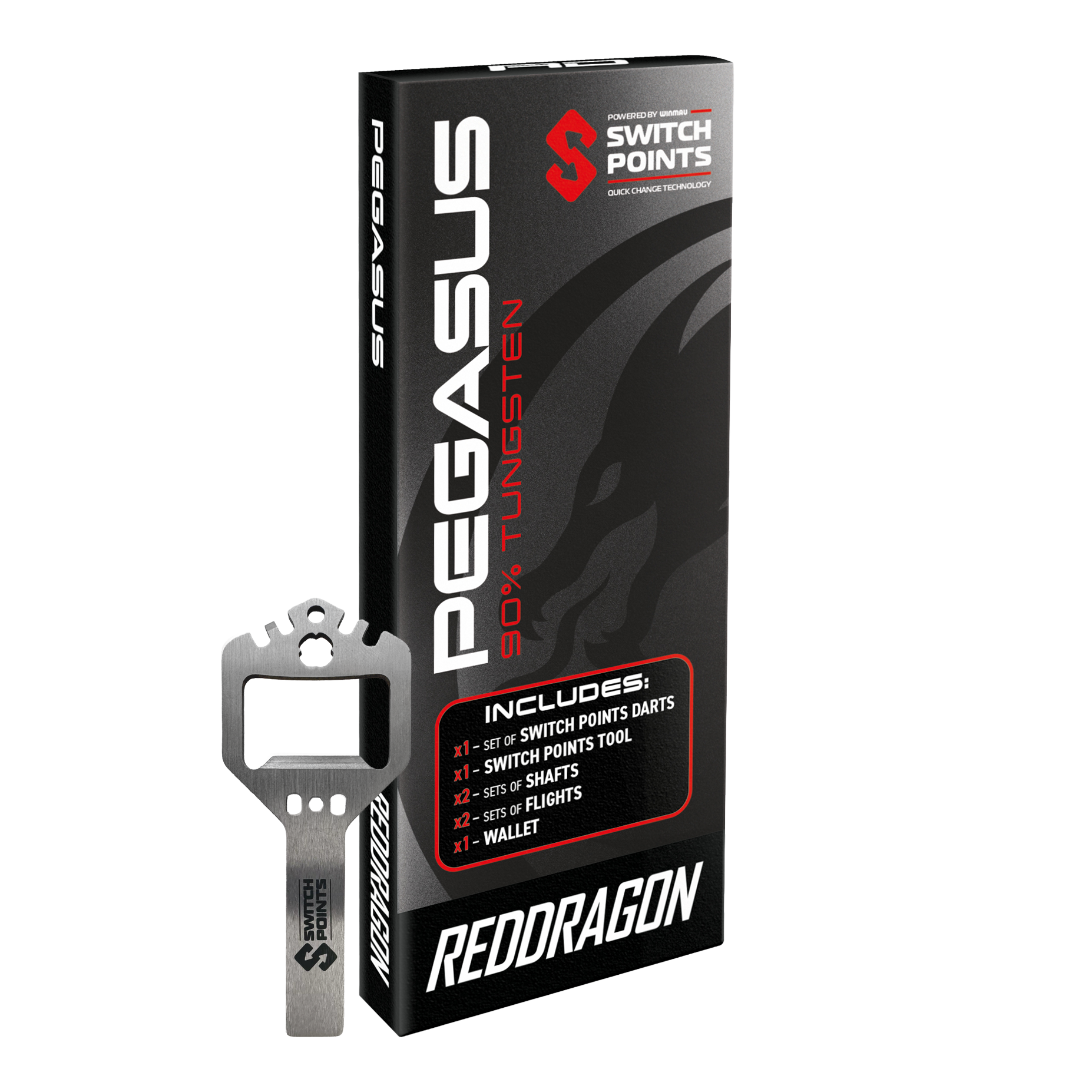 Red Dragon Pegasus Switch Point Steeldarts Das Bild zeigt die Red Dragon Pegasus Switch Point Steeldarts. Die Pfeile sind hochwertig verarbeitet und ideal für Turniere geeignet.