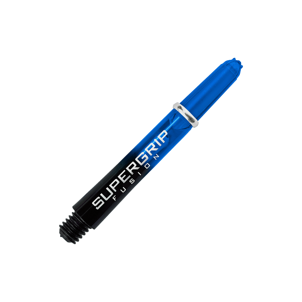 HR336_Harrows_Supergrip_Fusion_Shafts_Blau_33mm_2kgkjMGFrcuCg4 Das Bild zeigt einen Harrows Supergrip Fusion Shafts in Blau. Auf dem Schaft steht deutlich der Schriftzug "SUPERGRIP FUSION".