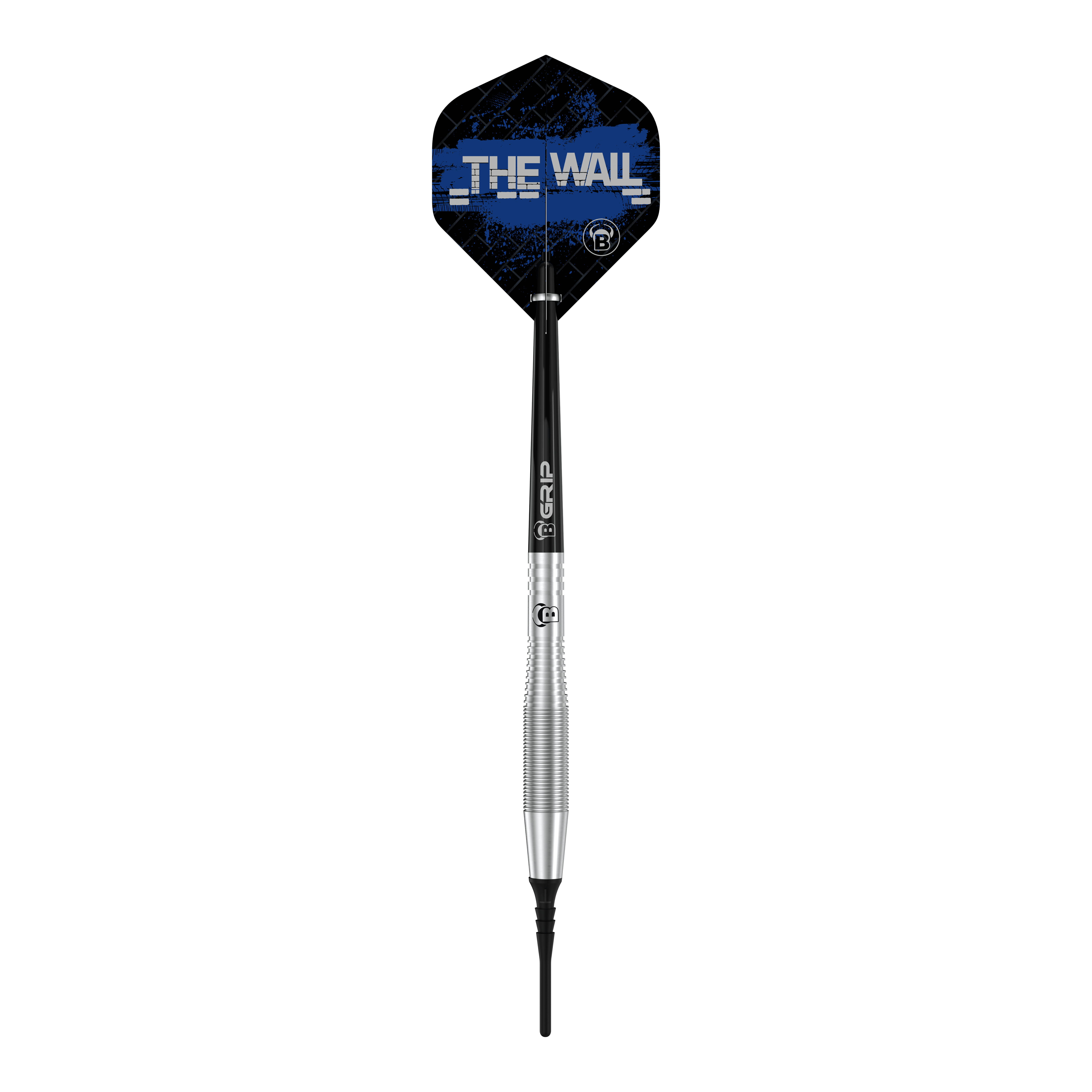 Dies ist ein Bulls Martin Schindler TW80 Softdart mit einem Gewicht von 18g. Auf dem Flight steht in blauer Schrift "THE WALL".