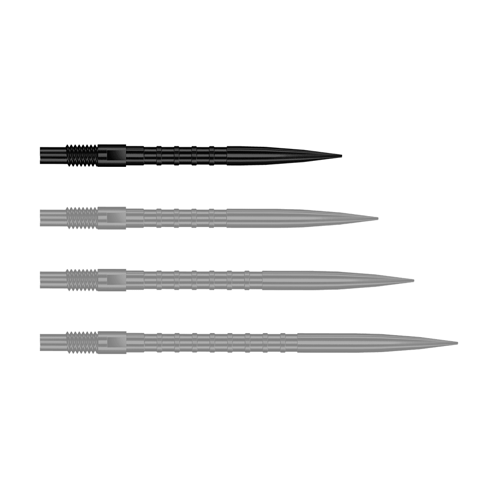 Harrows Quick Point Heavy Metal Dartspitzen - Schwarz Das Bild stellt QP33164 Harrows Quick Point HeavyMetalGrip Dartspitzen Schwarz 26mm dar. Diese Dartspitzen sind schwarz und besitzen einen starken Metallgriff.