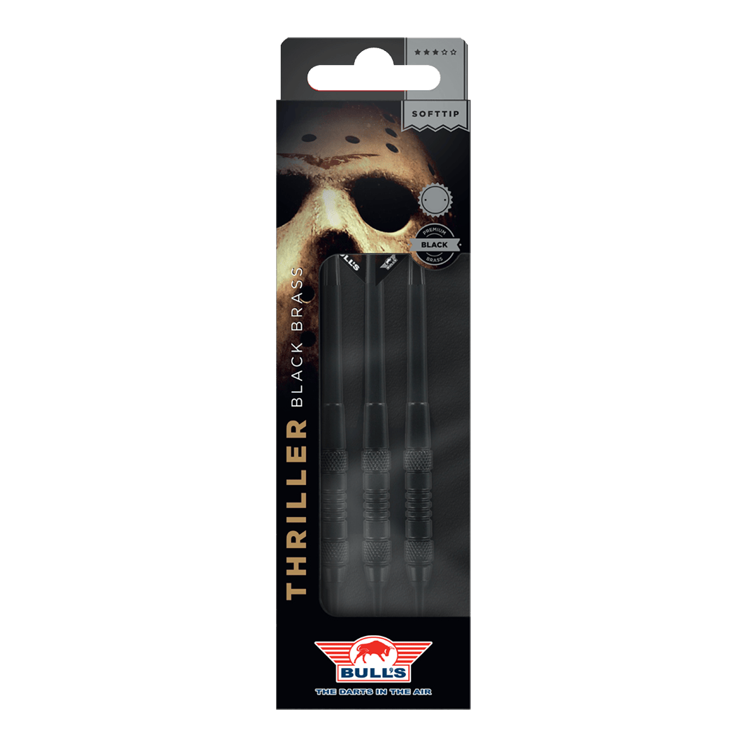 Bulls NL Thriller Black Brass Softdarts - 18g Hier sind Bulls NL Thriller Black Brass Softdarts mit einem Gewicht von 18 Gramm abgebildet. Die Darts sind für das Softdartspiel konzipiert.