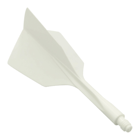 Das Bild zeigt das Produkt "Condor Axe 120 Flight-System White - Narrow". Es handelt sich um ein weißes, schmales Dart-Flight-System aus einem Stück.