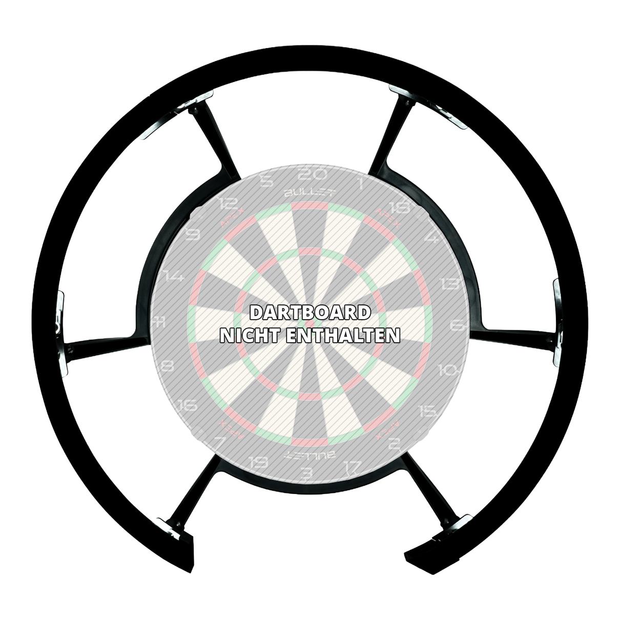 Auf dem Bild ist das Bullet Radion 300 Beleuchtungs-System zu erkennen. Es sorgt für optimale Lichtverhältnisse beim Dartspiel.
