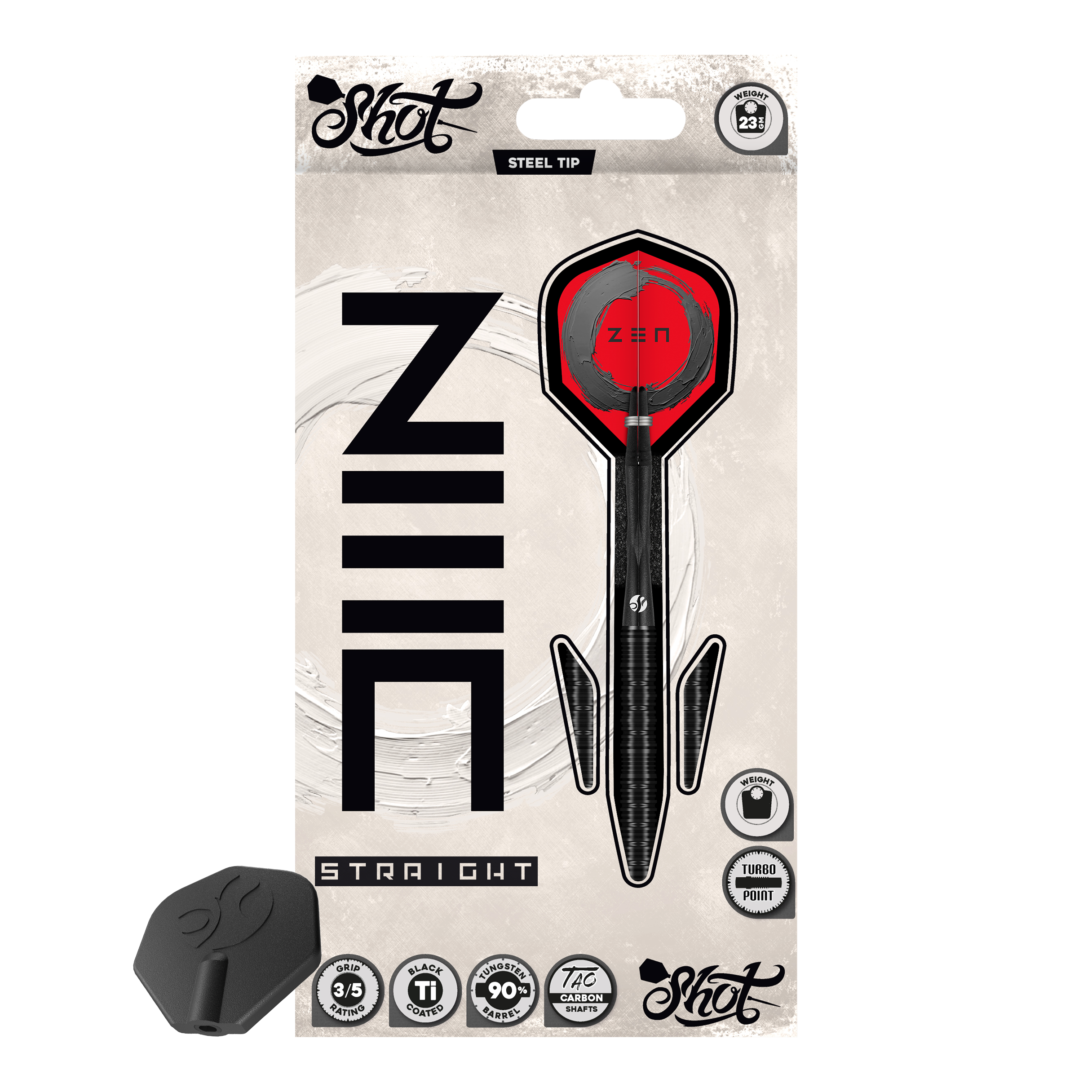 Shot ZEN Straight Turbo Point Steeldarts - 23g Dies ist ein Bild der Shot ZEN Straight Turbo Point Steeldarts - 23g. Die Steeldarts sind im Detail abgebildet.