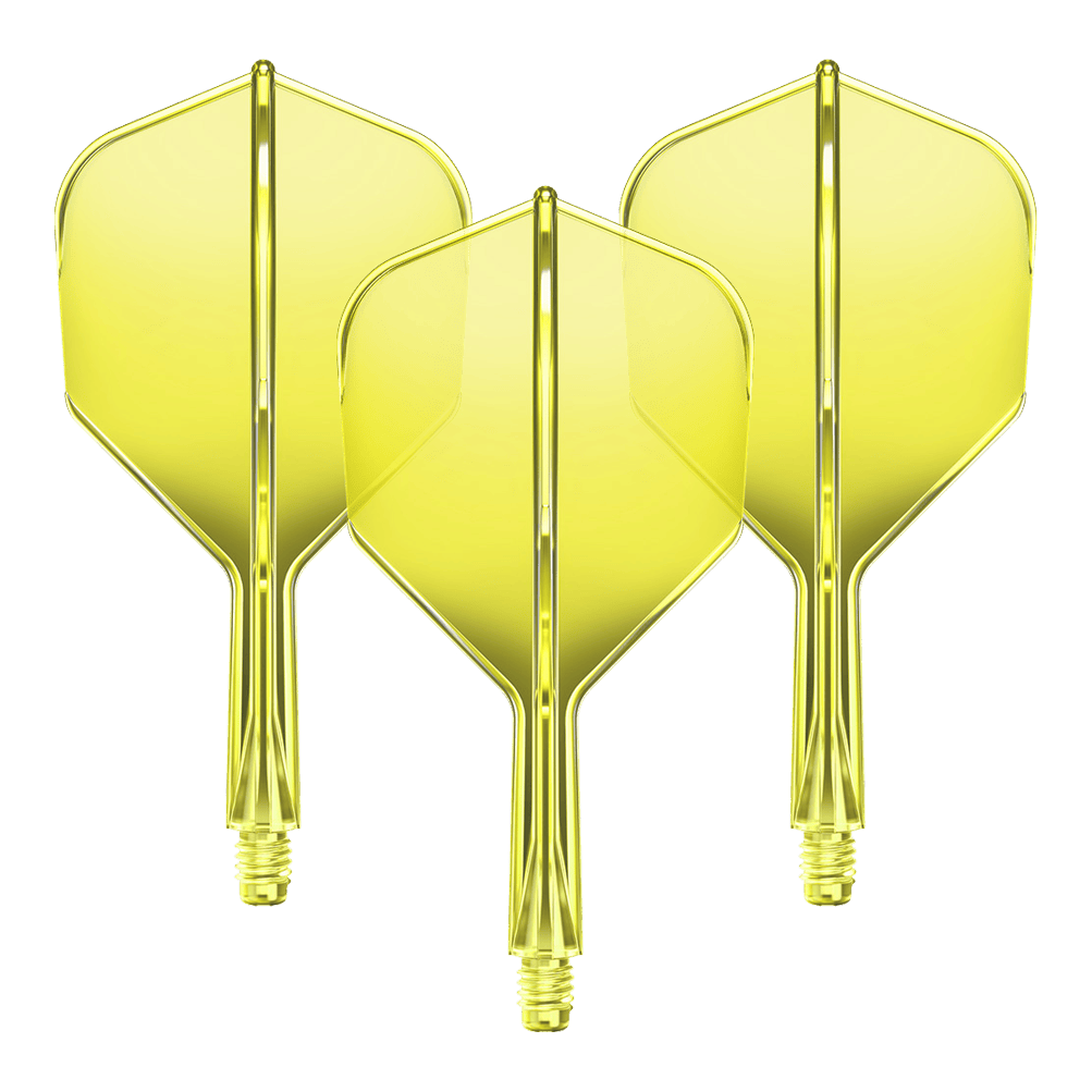 GOAT A1R No6 Flight-Shaft-System - Neon Gelb Ein Flight-Shaft-System GOAT A1R No6 in Neon-Gelb mit 19mm Länge ist zu sehen. Das Set besteht aus Komponenten für Dartpfeile.