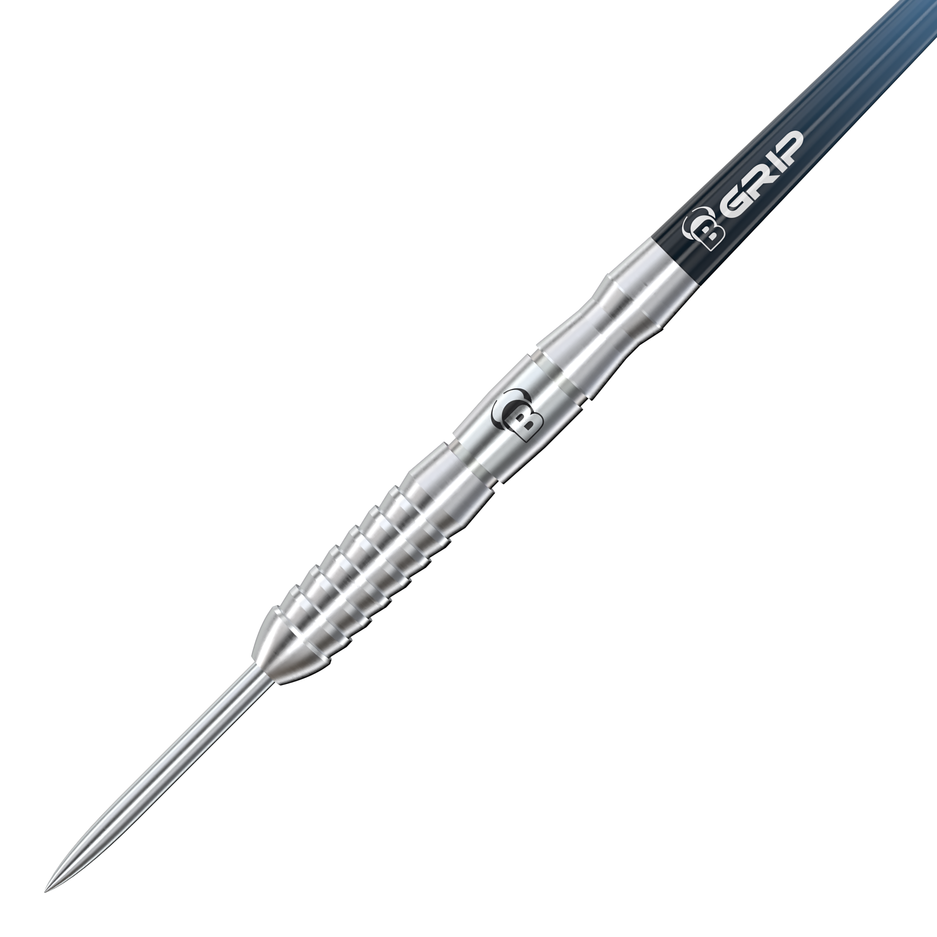 Bulls Stone S3 Steeldarts Auf dem Bild ist ein silberner Steeldart mit dem Namen "Bulls Stone S3 Steeldarts" zu sehen. Der Dart hat ein markantes Rillen-Design und einen spitzen Metallkopf.