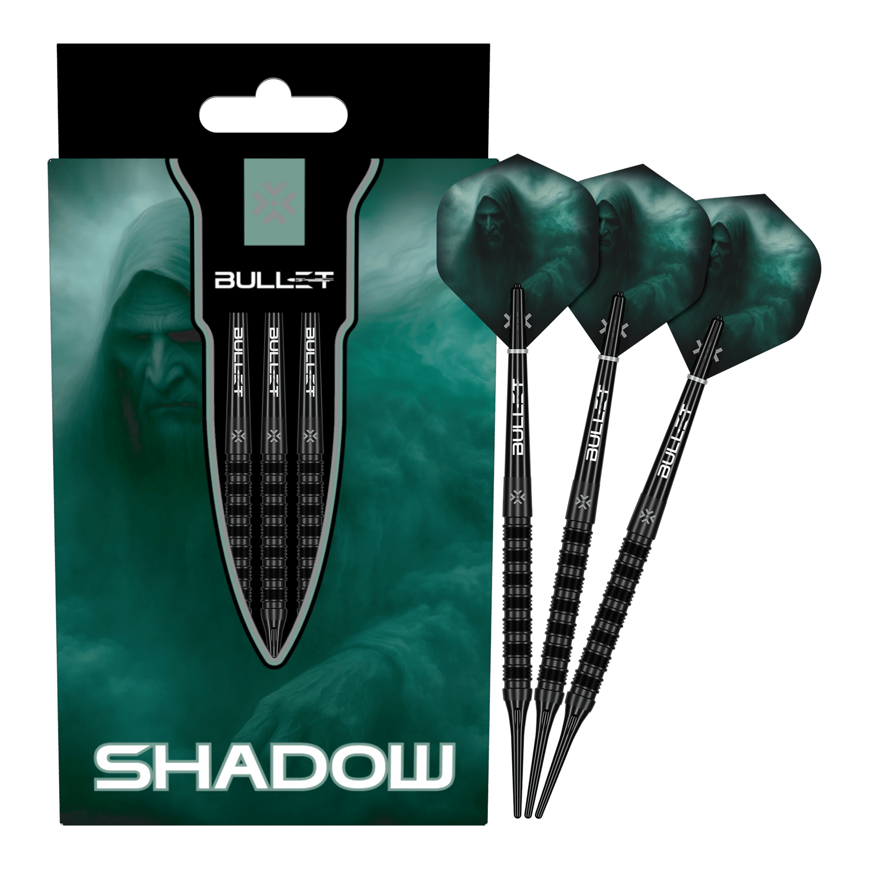 Das Foto zeigt die Bullet Shadow Softdarts - 20g in Gesamtansicht. Diese Darts eignen sich bestens zum präzisen Werfen.