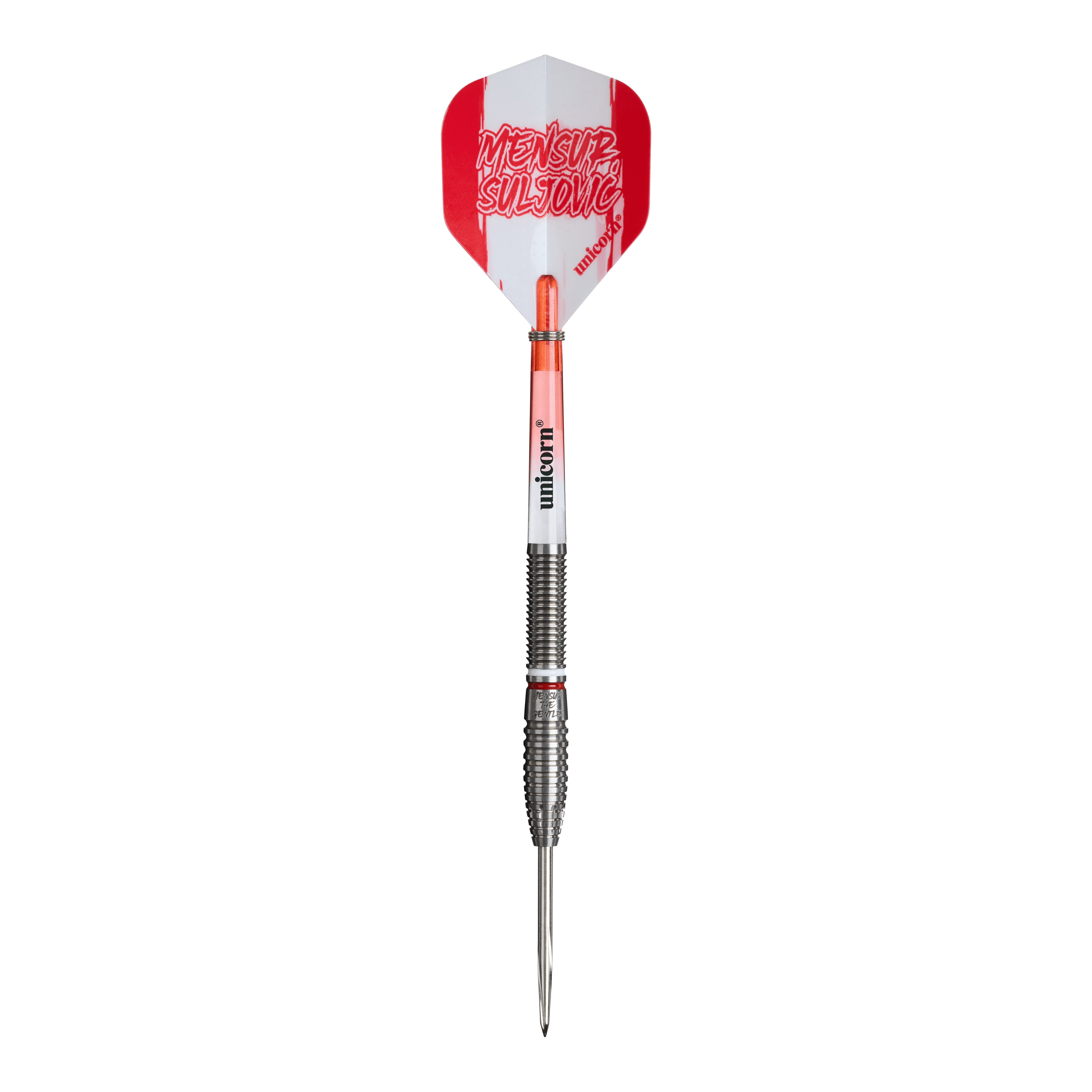 Unicorn Mensur Suljovic The Gentle Steeldarts - 23g Auf diesem Bild sind die Unicorn Mensur Suljovic The Gentle Steeldarts - 23g abgebildet. Die Darts sind für präzises und kontrolliertes Spielen ausgelegt.