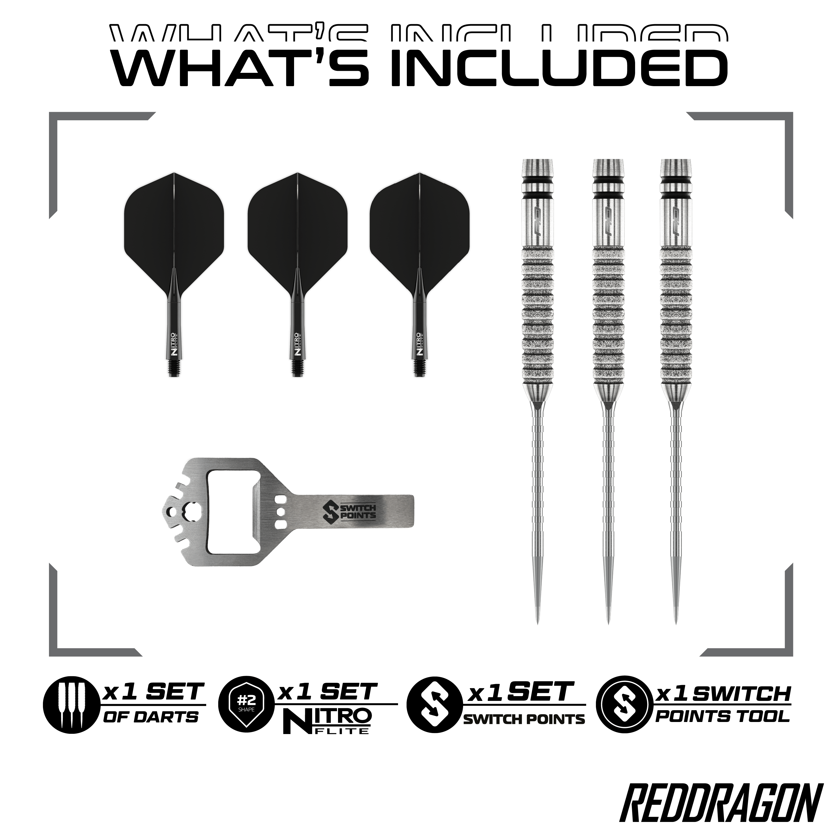 Gezeigt werden die Red Dragon Gian Van Veen Tour Edition Switch Point Steeldarts - 21g. Das moderne Design unterstützt ein präzises Spiel.