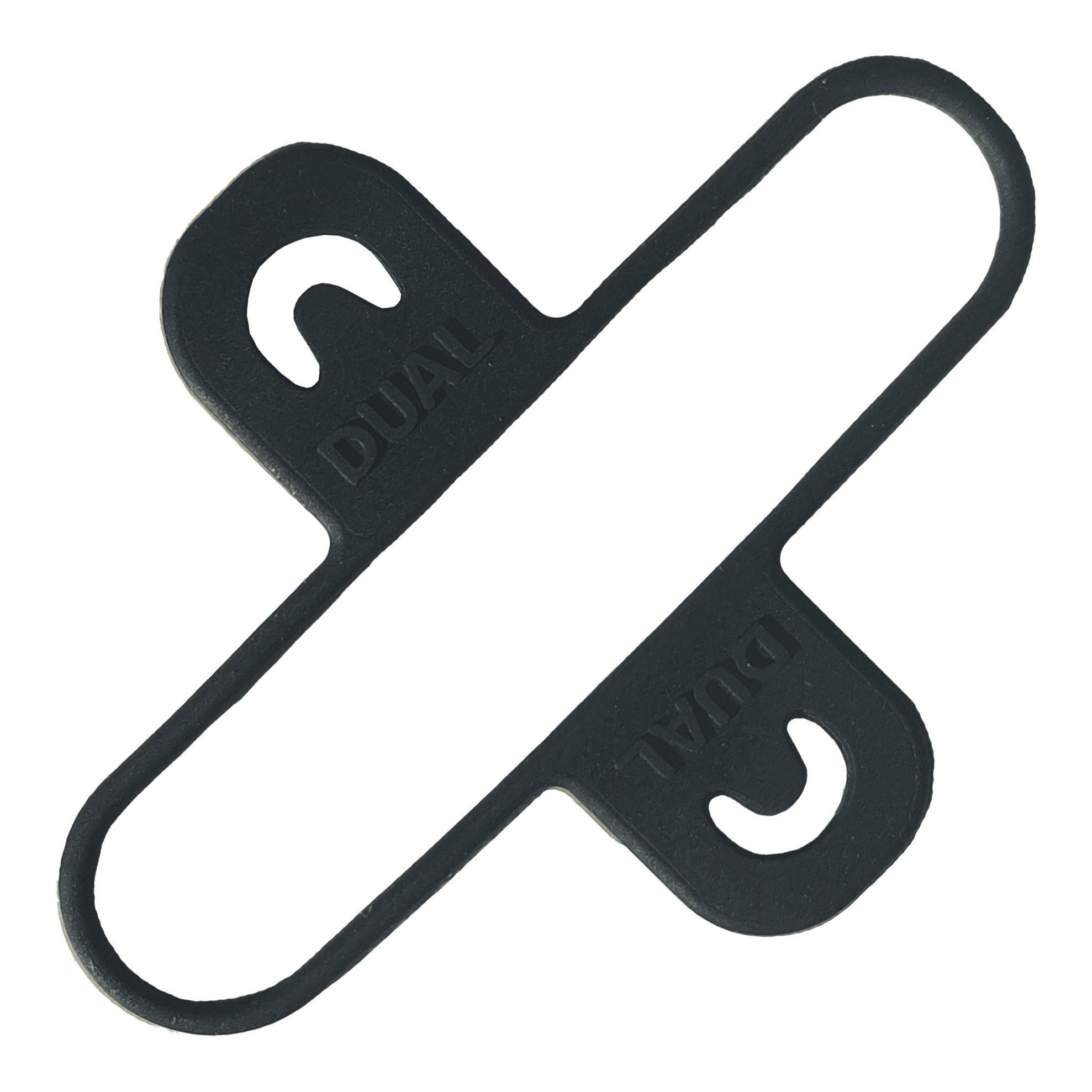 Das Bild zeigt ein schwarzes Kunststoffteil mit der Aufschrift "DUAL". Es handelt sich um einen Teil des Condor Dual Dartcase Belt 3-er Sets.