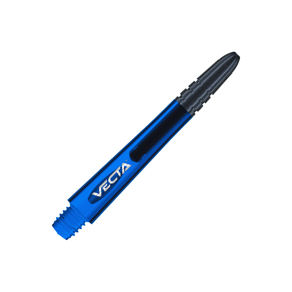 Das Bild zeigt einen blauen Winmau Vecta Shafts. Auf dem Schaft steht der Schriftzug "VECTA" in weißen Buchstaben.