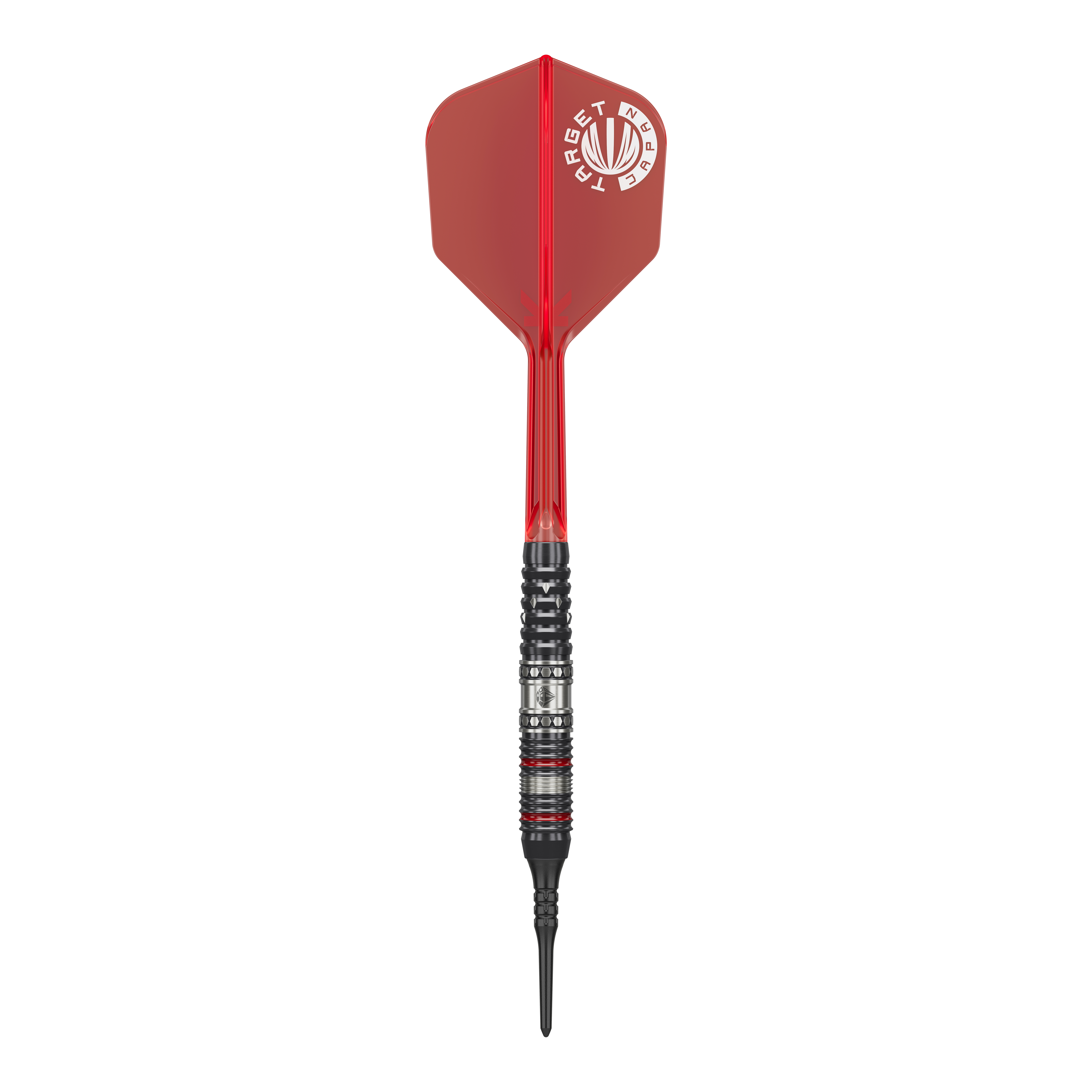 Target Japan Prime Series Diamond GEN3 Softdarts - 18g Auf dem Bild ist ein Softdart aus der Target Japan Prime Series Diamond GEN3 mit einem Gewicht von 18g zu sehen. Der Dart hat eine rote Flight und einen schwarz-silbernen Schaft mit feinen Details.