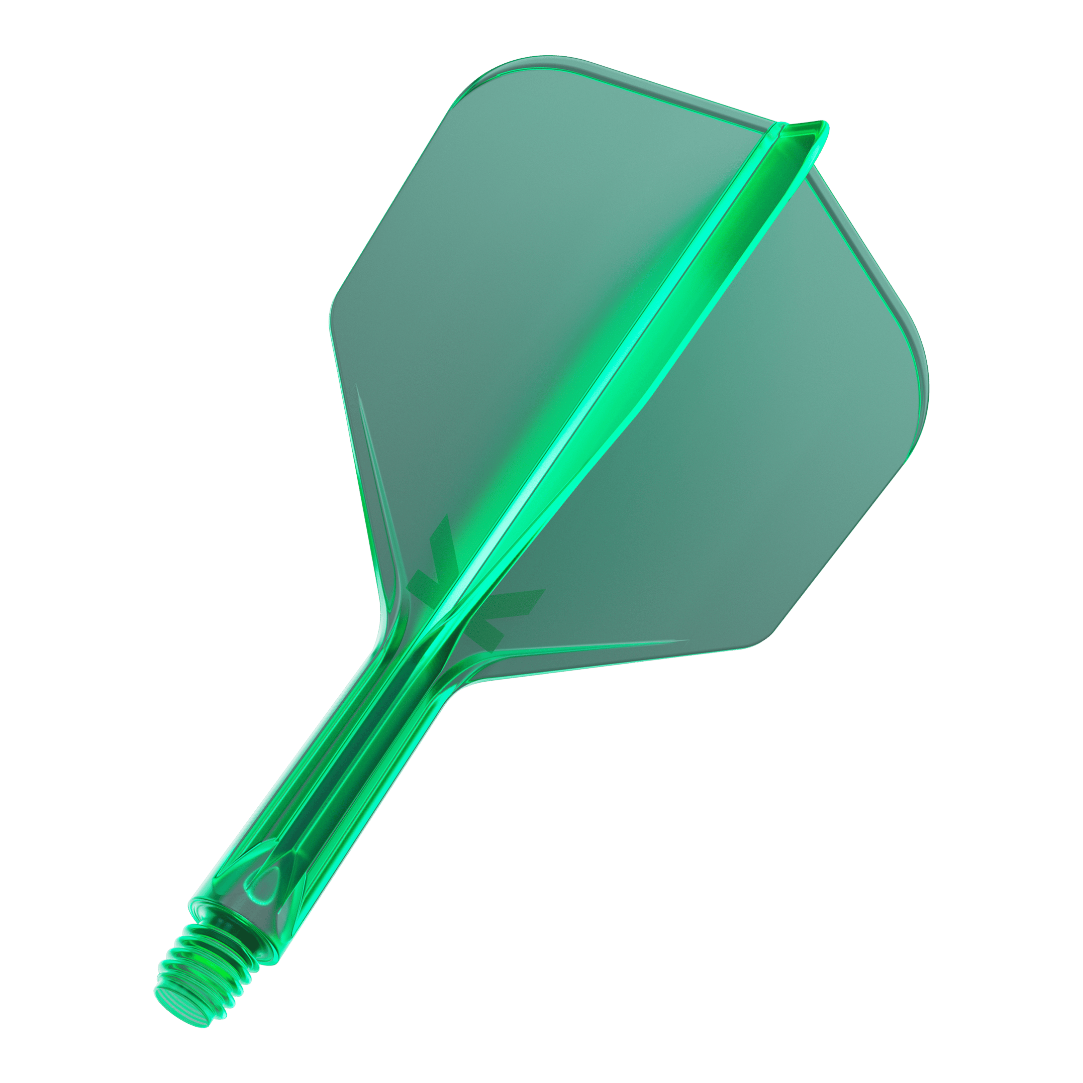 Target K-Flex No6 Flight-System - Gruen Das Bild zeigt eine grüne Dart-Flügel- und Schaft-Kombination. Das Material wirkt transparent und hat eine glatte Oberfläche.