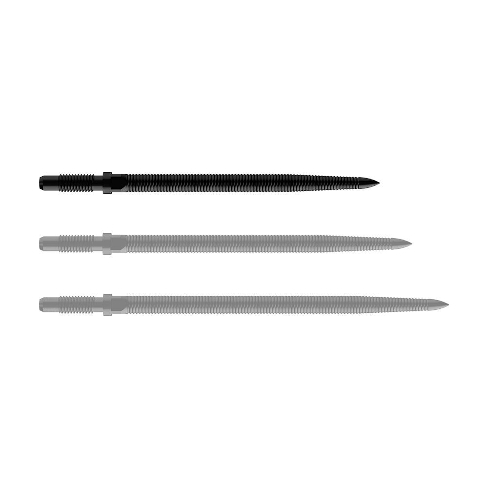 Bulls NL Convertible Point Dartspitzen - Micro Grip - Schwarz Zu sehen ist eine schwarze Dartspitze mit feiner MicroGrip-Struktur. Das Produkt heißt BU57704_BullsNL_Convertible_Points_MicroGrip_Schwarz_32mm_1.