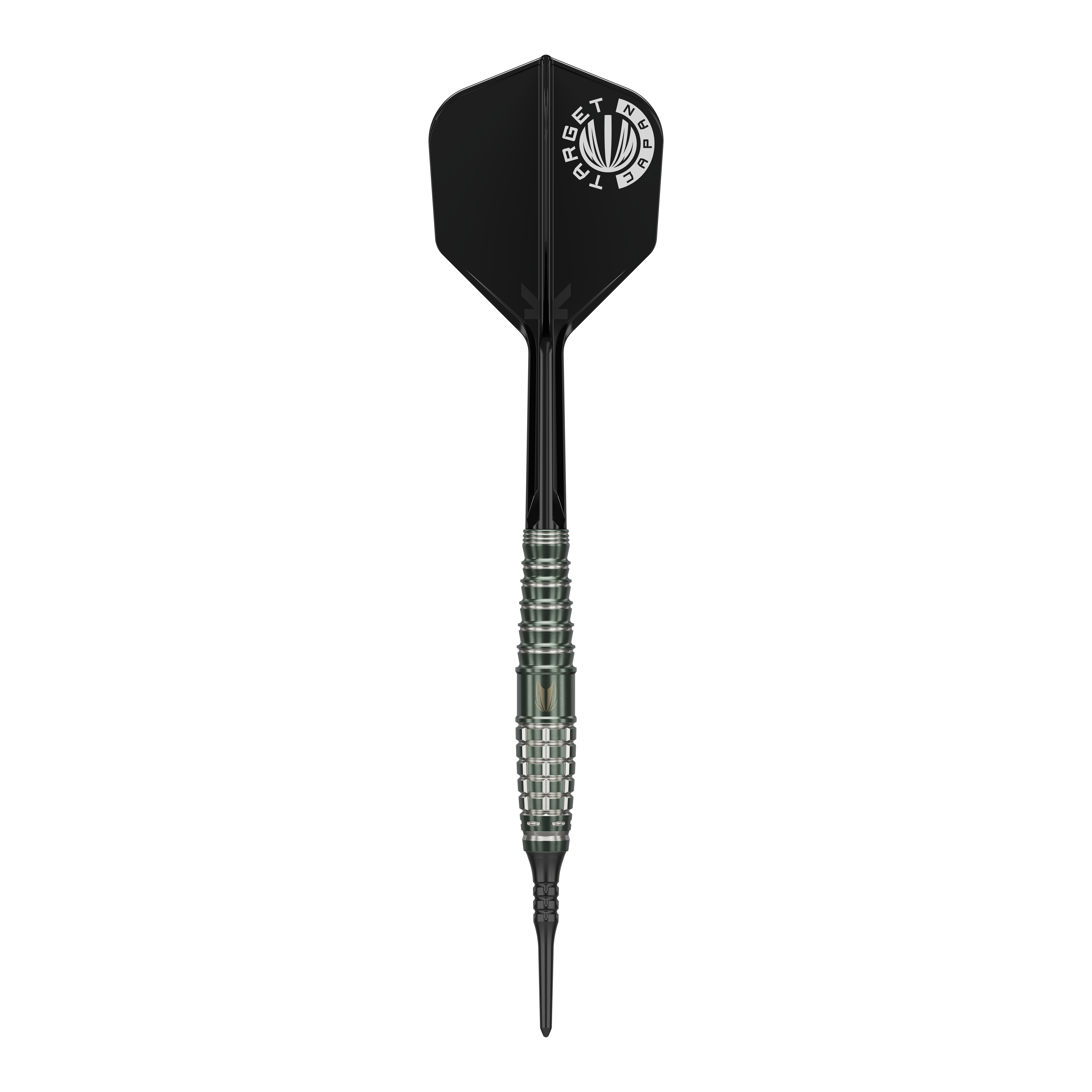 Target Japan Akito Yamagata Scream GEN1 Softdarts - 19g Das Bild zeigt einen Target Japan Akito Yamagata Scream GEN1 Softdart mit einem Gewicht von 19g. Der Dart hat eine schwarze Spitze, einen silbernen, geriffelten Schaft und eine schwarze Flights mit weißem Aufdruck.