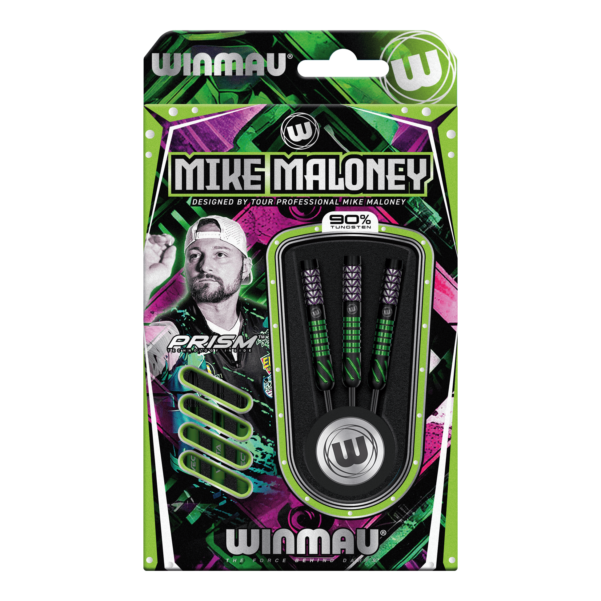 Zu sehen sind Winmau Mike Maloney Steeldarts. Dieses Dart-Set ist für den professionellen Gebrauch gedacht.