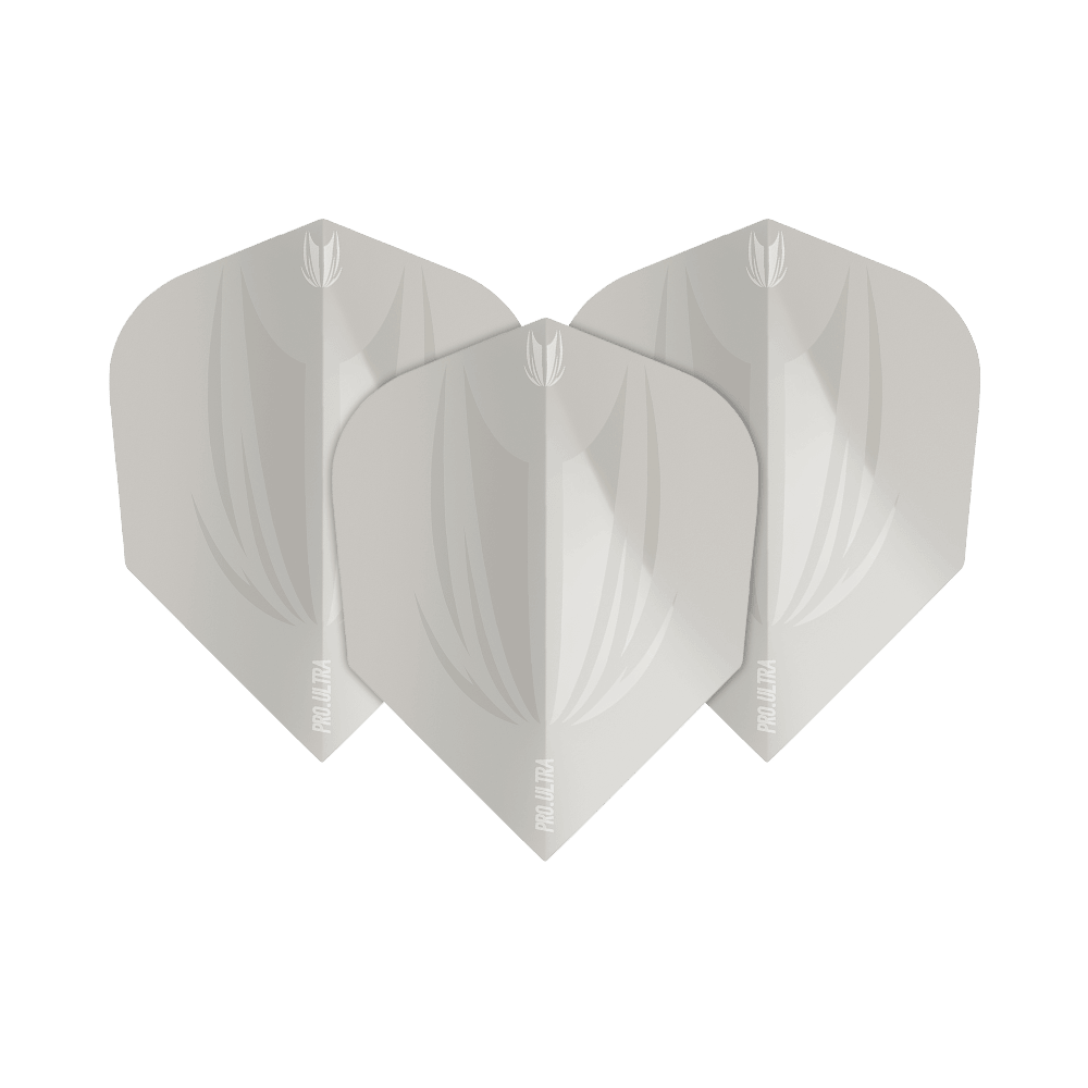 TG415_Target_ProUltra_ID_Grey_No6_Flights_1hxWGJLp2ktlHo Das Bild zeigt drei graue Dart-Flights des Modells "Target ProUltra ID Grey No6". Die Flights haben ein schlichtes, modernes Design mit einem dezenten Muster.