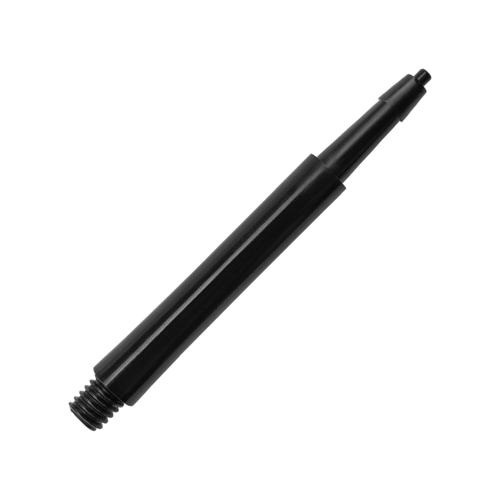 Das Bild zeigt einen schwarzen Harrows Clic Standard Shafts. Es handelt sich um einen glatten, zylindrischen Schaft für Darts.