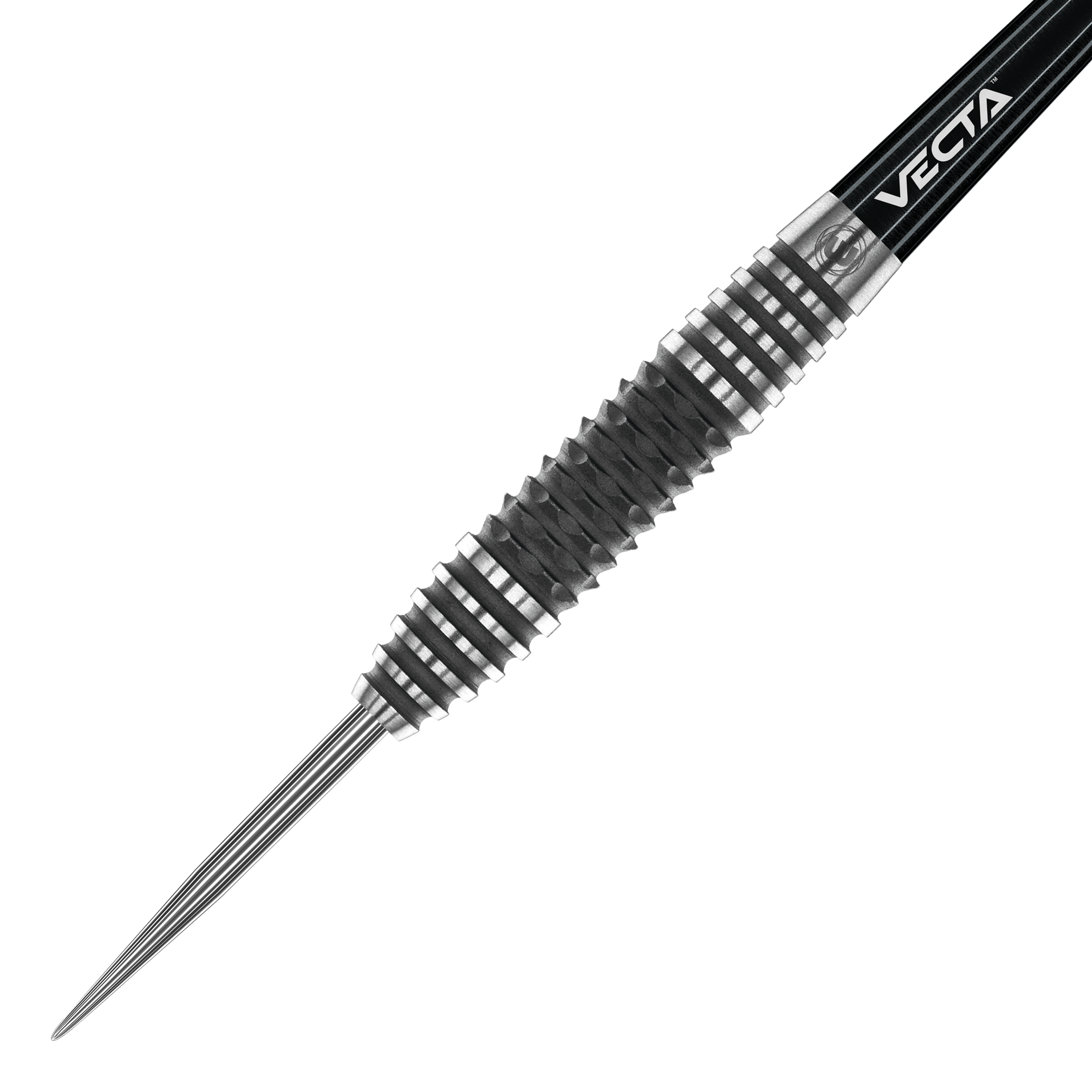 Winmau Kairos 01 Steeldarts Das Bild zeigt einen Winmau Kairos 01 Steeldart mit einer markanten, geriffelten Oberfläche. Die hochwertige Verarbeitung und das moderne Design sind deutlich zu erkennen.