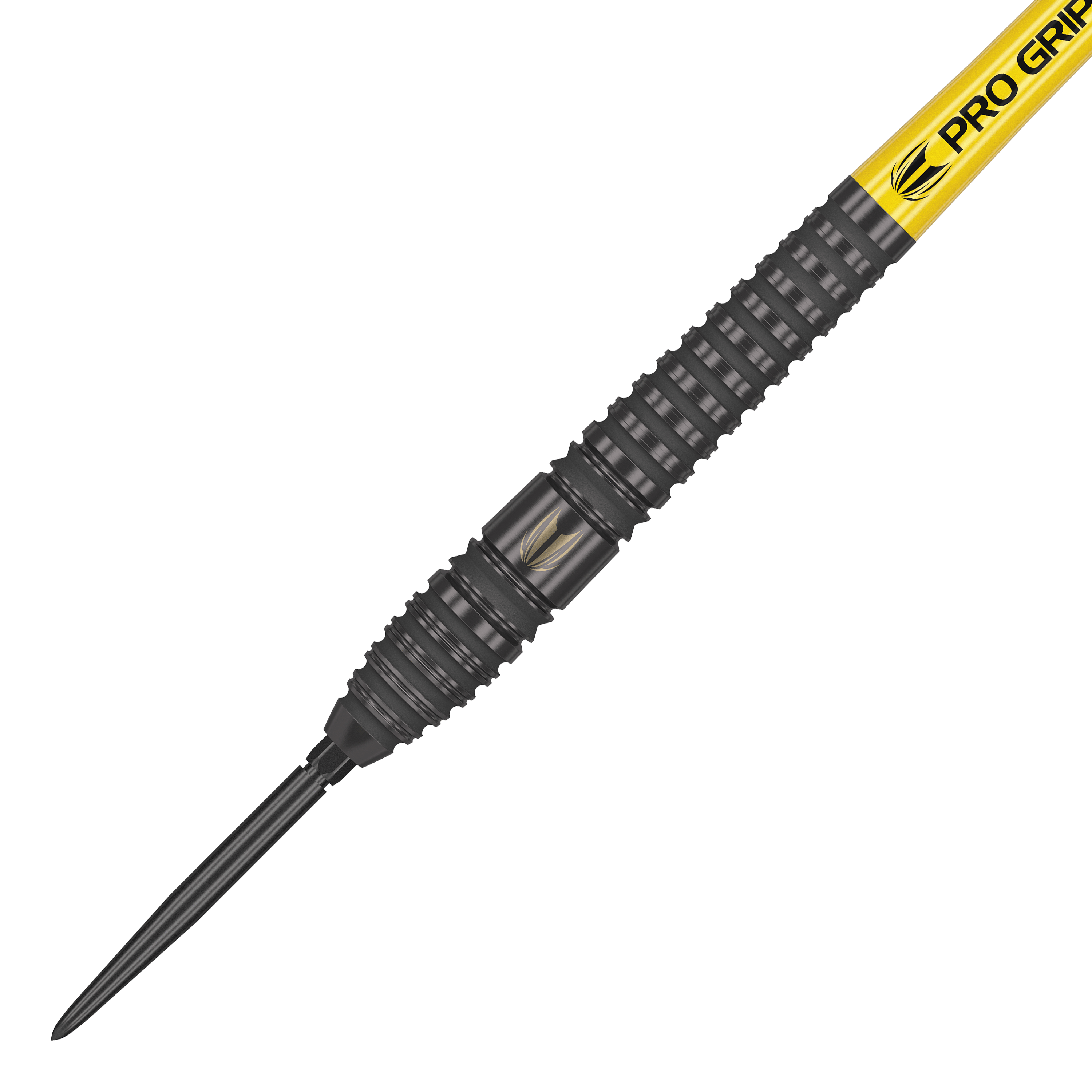Target Bolide Void 03 Swiss Point Steeldarts Das Bild zeigt den Target Bolide Void 03 Swiss Point Steeldart. Der Dartpfeil hat ein schwarzes, geriffeltes Barrel und eine gelbe Pro Grip Spitze.