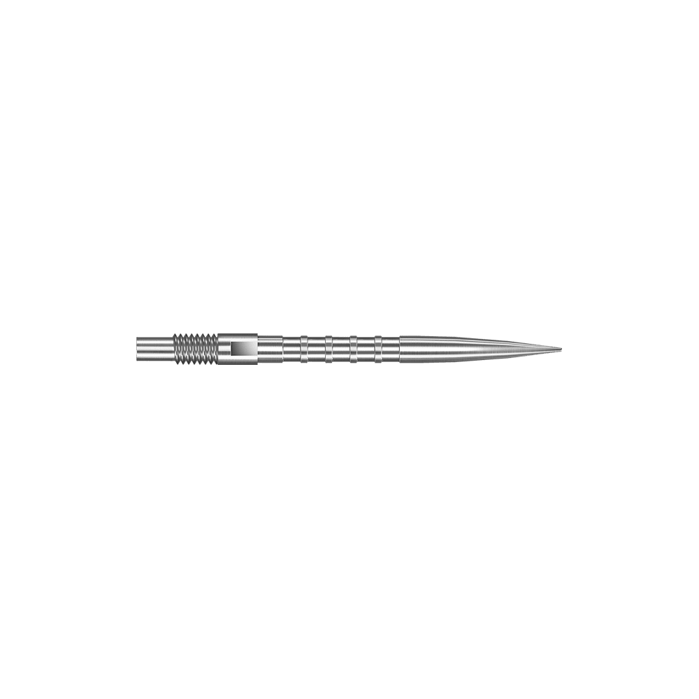 Harrows Quick Point Heavy Metal Dartspitzen - Silber Das Bild zeigt Harrows Quick Point Heavy Metal Grip Dartspitzen in Silber mit einer Länge von 26mm. Die Aufnahme präsentiert das zweite Stück der Serie.