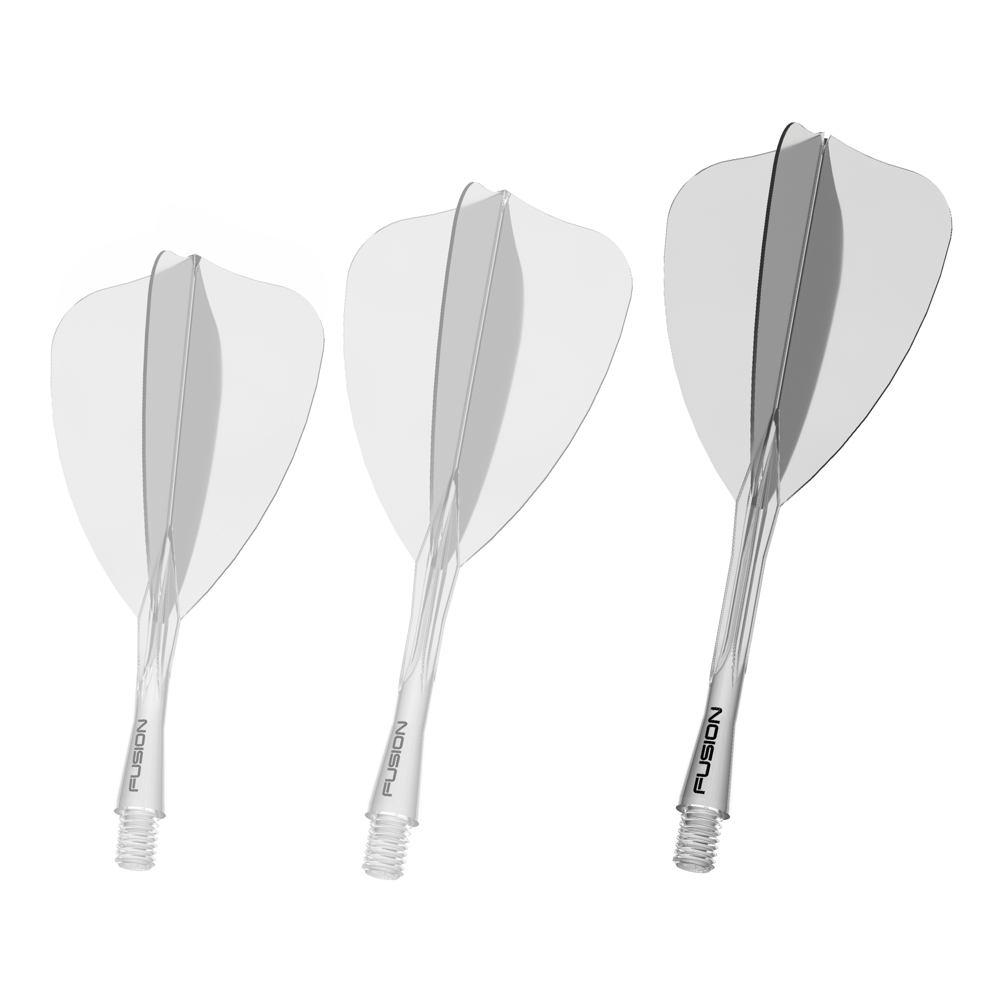Winmau Fusion Flight-Shaft-System Arrow Clear Das Bild zeigt ein Winmau Fusion Flight Shaft System in klarer 34mm Ausführung. Es handelt sich um einen Bestandteil für Dartpfeile.