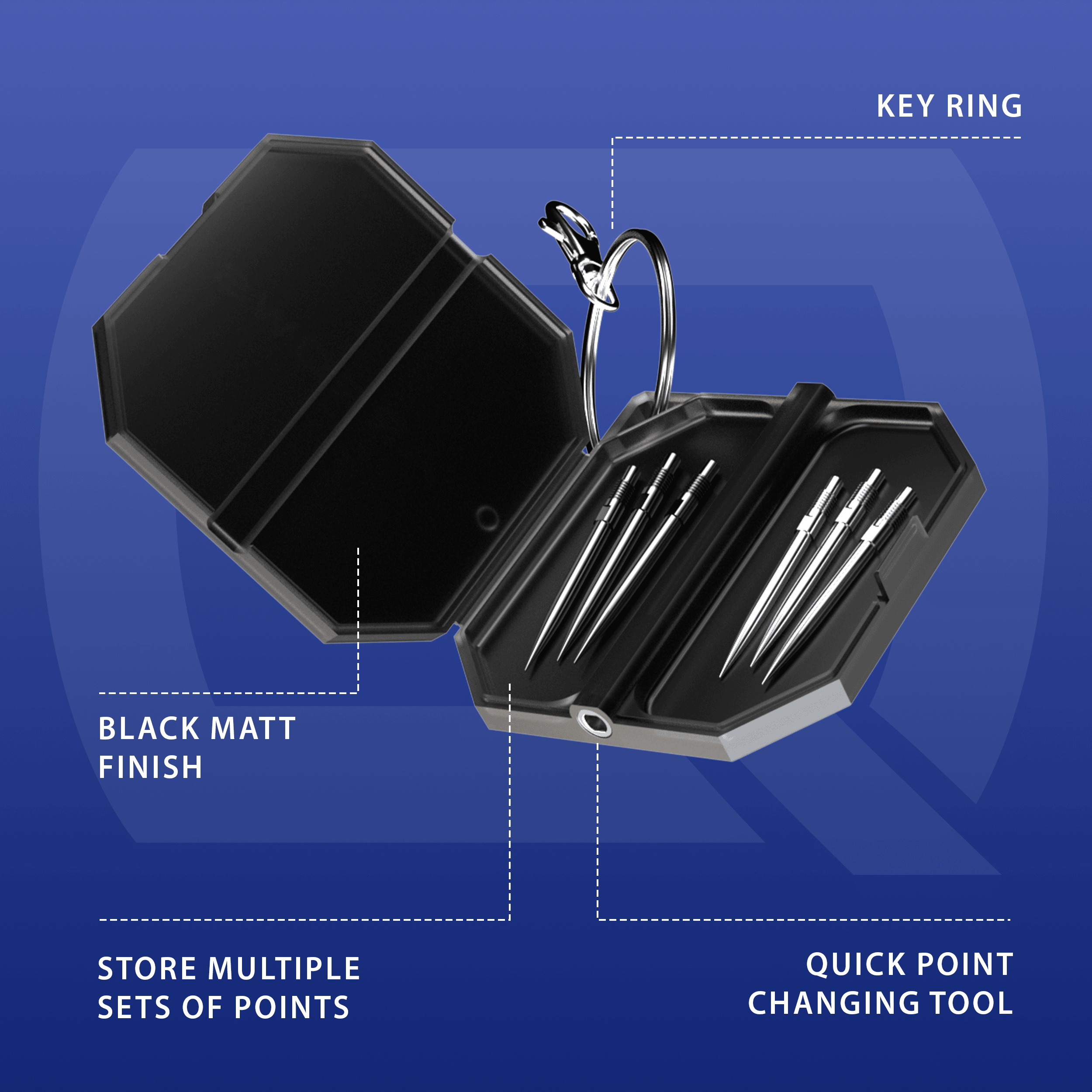Harrows Premium Quick Point Tool Case Dieses Bild zeigt das Harrows Premium Quick Point Tool Case. Es ist speziell für Dartsportzubehör entwickelt worden.