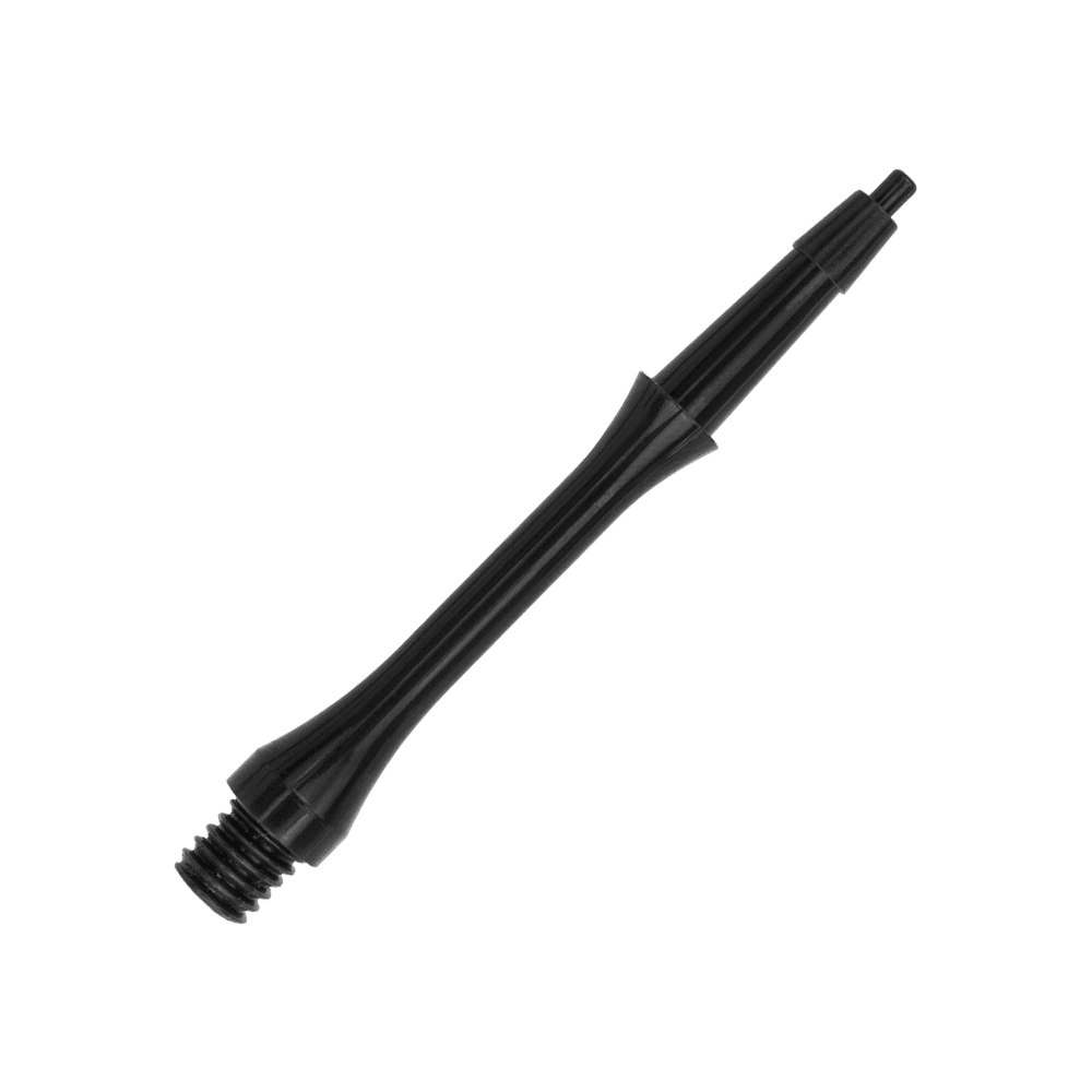 HRC-12602_Harrows_Clic_Slim_Shafts_Black_23mm_2 Das Bild zeigt einen schwarzen Harrows Clic Slim Shaft. Es handelt sich um ein schlankes Kunststoffteil für Darts.