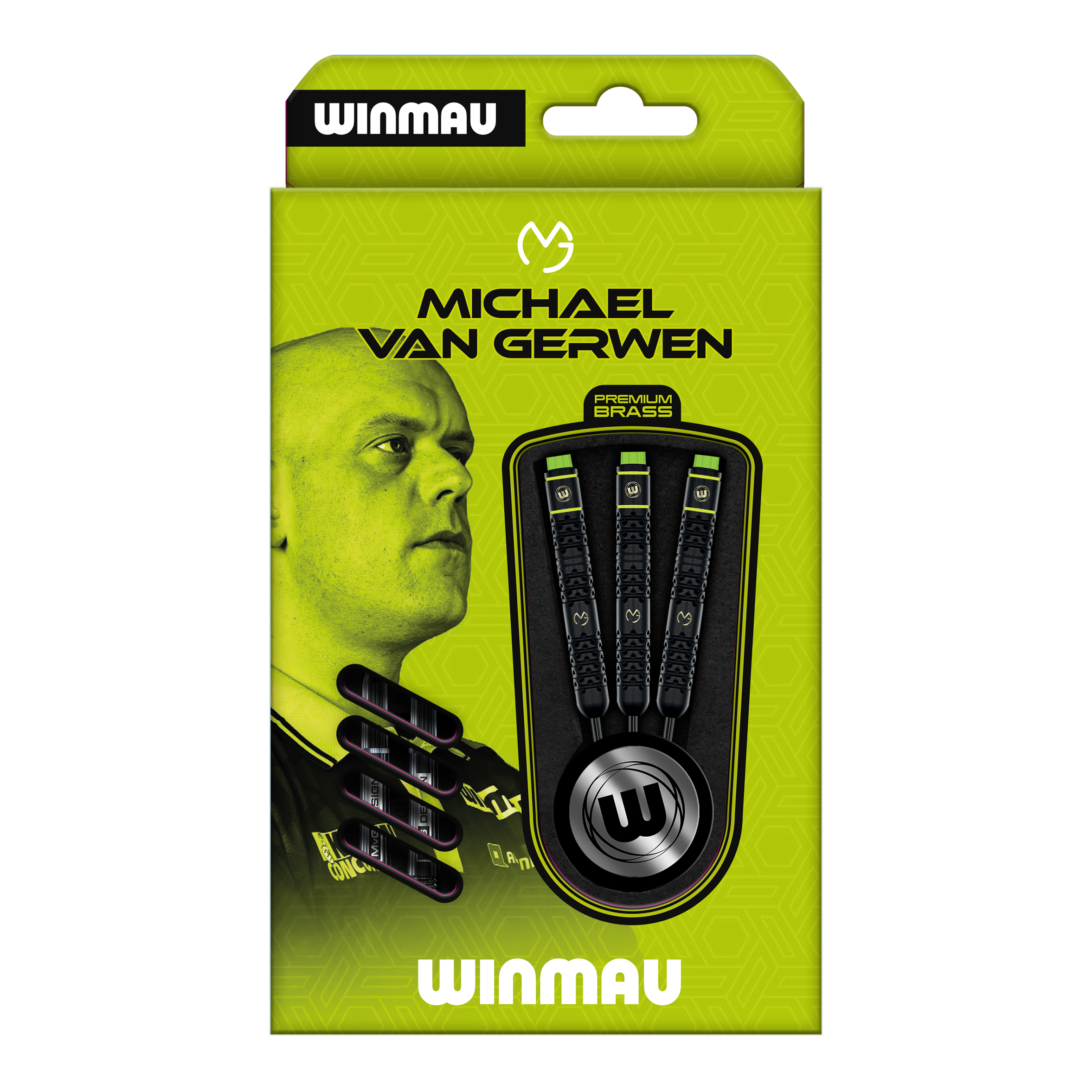 Dieses Bild zeigt die Winmau Michael Van Gerwen Steeldarts mit 21 g Gewicht. Der Dartpfeil ist für Präzision und Kontrolle beim Spiel entworfen.