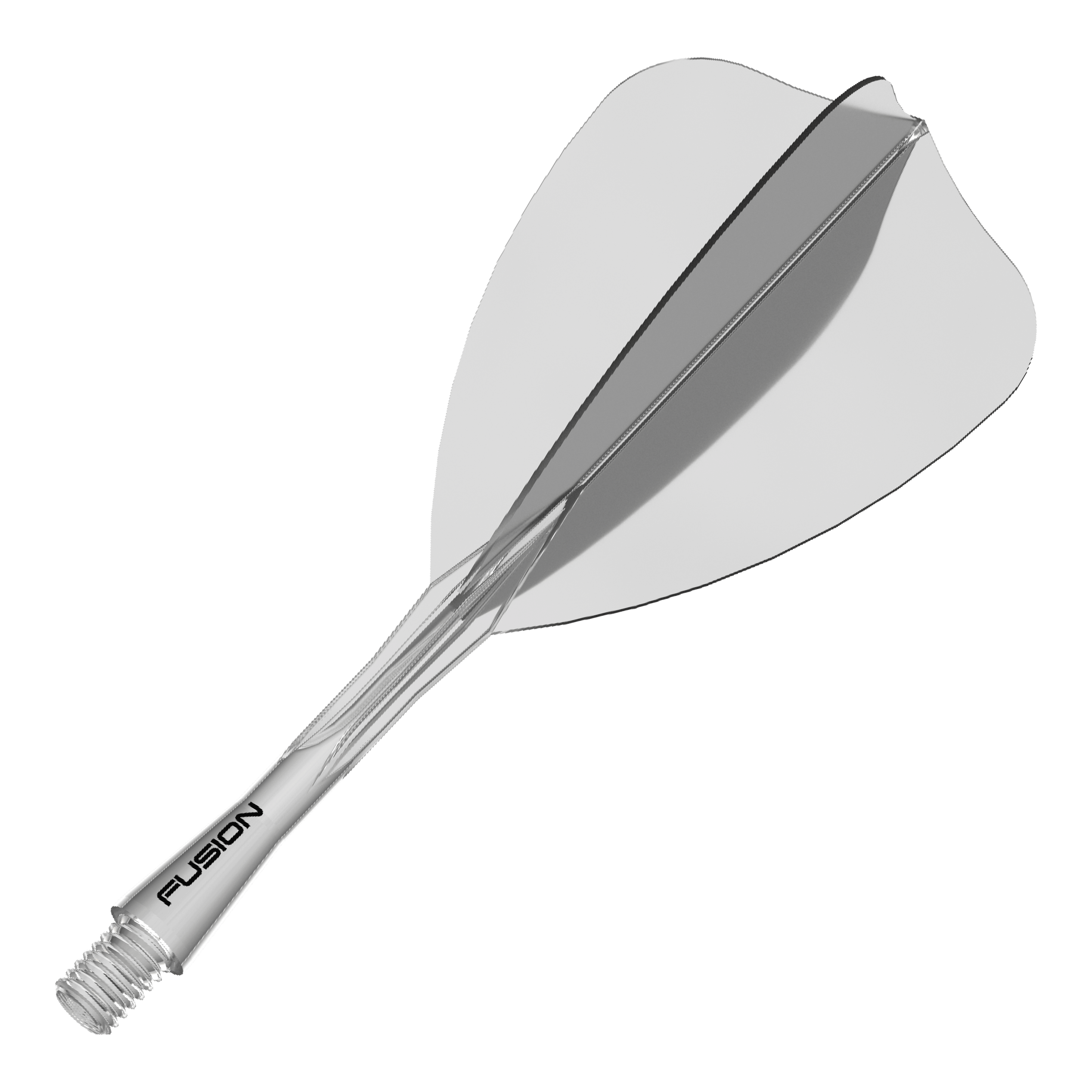 Winmau Fusion Flight-Shaft-System Arrow Clear Das Bild zeigt ein Dartzubehör, wahrscheinlich einen transparenten Shaft oder Flight. Der Dateiname weist auf 'Winmau Fusion Flight Shaft System Arrow Clear 28mm 1' hin.