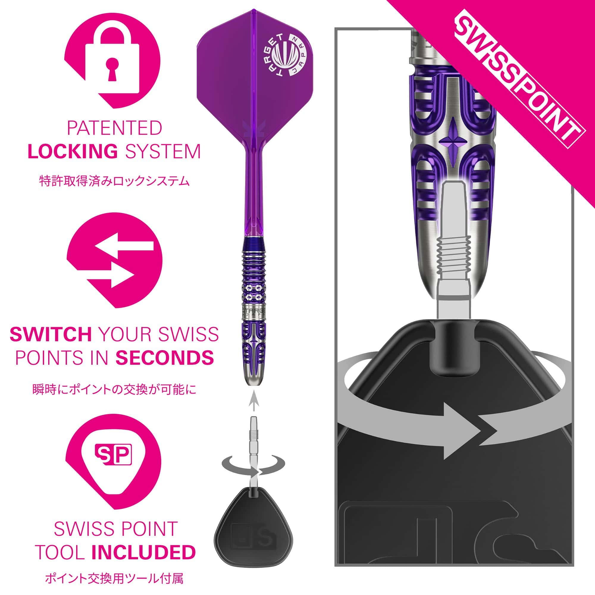 Target Japan Endeavour Kasumi Sato GEN3 Swiss Point Steeldarts Hier sind die Target Japan Endeavour Kasumi Sato GEN3 Swiss Point Steeldarts zu sehen. Die Aufnahme zeigt die Darts aus einer Detailperspektive.