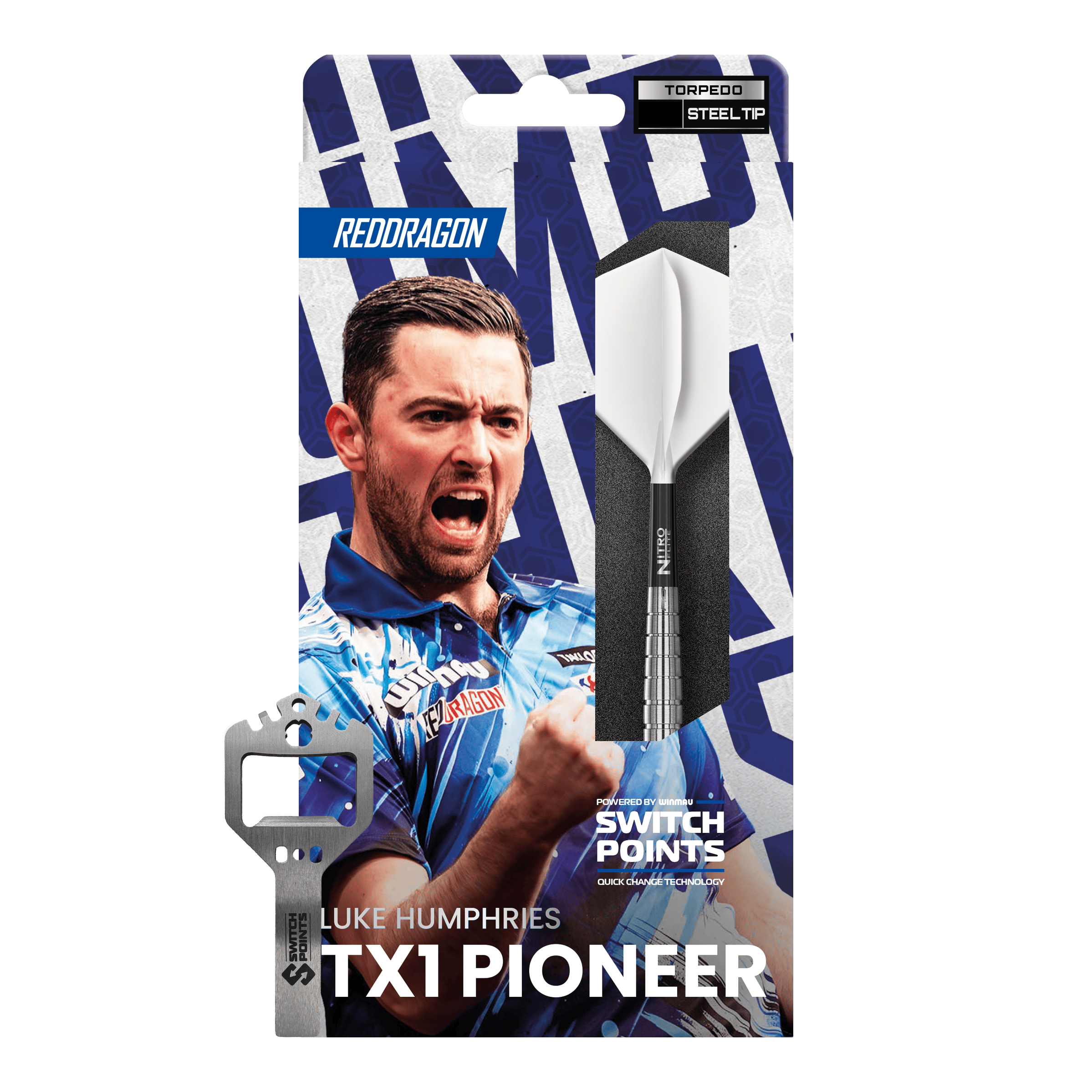 Red Dragon Luke Humphries TX1 Pioneer Switch Point Steeldarts Gezeigt werden die Red Dragon Luke Humphries TX1 Pioneer Switch Point Steeldarts. Das Produkt ist für anspruchsvolle Dartspieler gedacht.