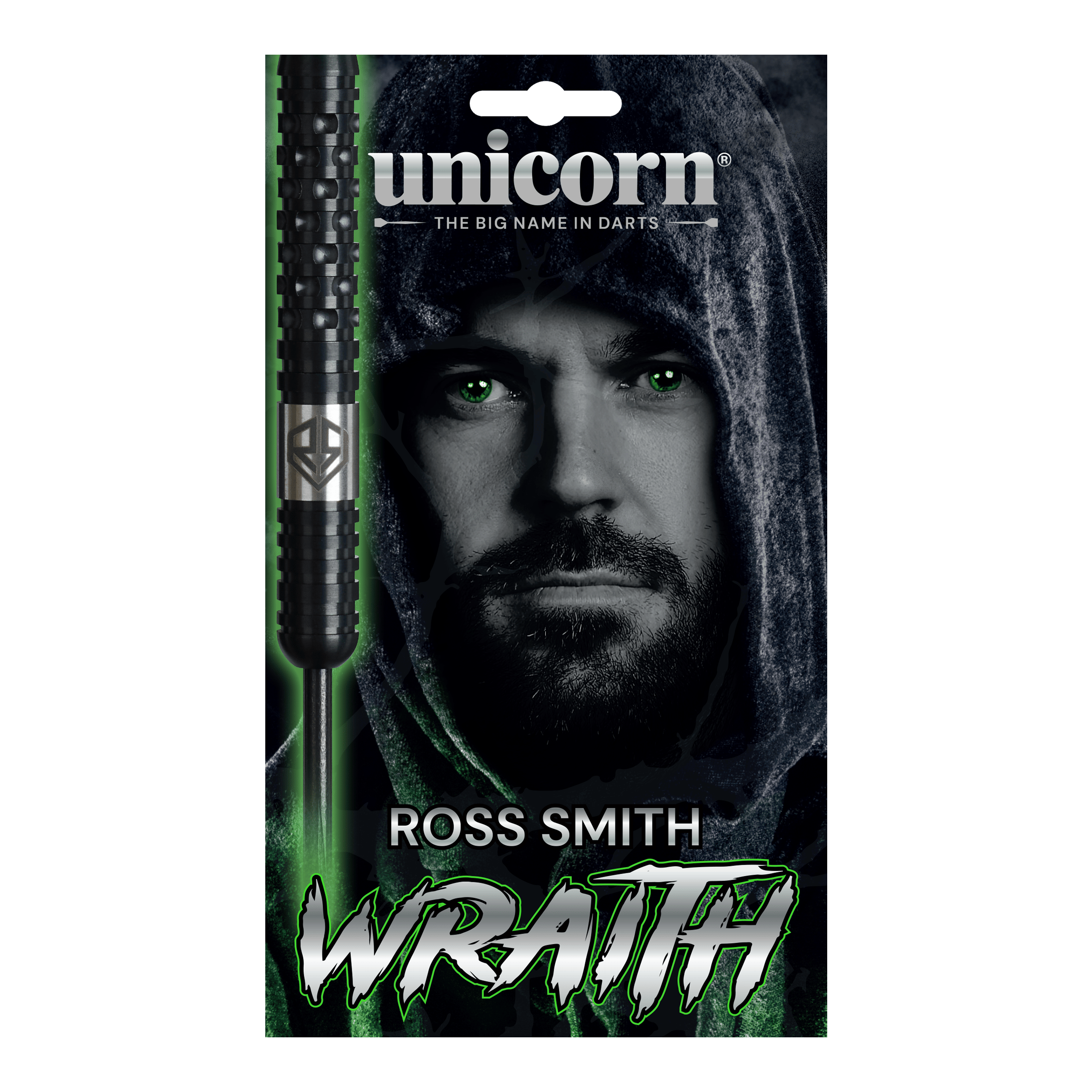 Das Bild zeigt die Unicorn Wraith Ross Smith Steeldarts mit 22 Gramm Gewicht. Dieses Dartset ist für den professionellen Gebrauch geeignet.