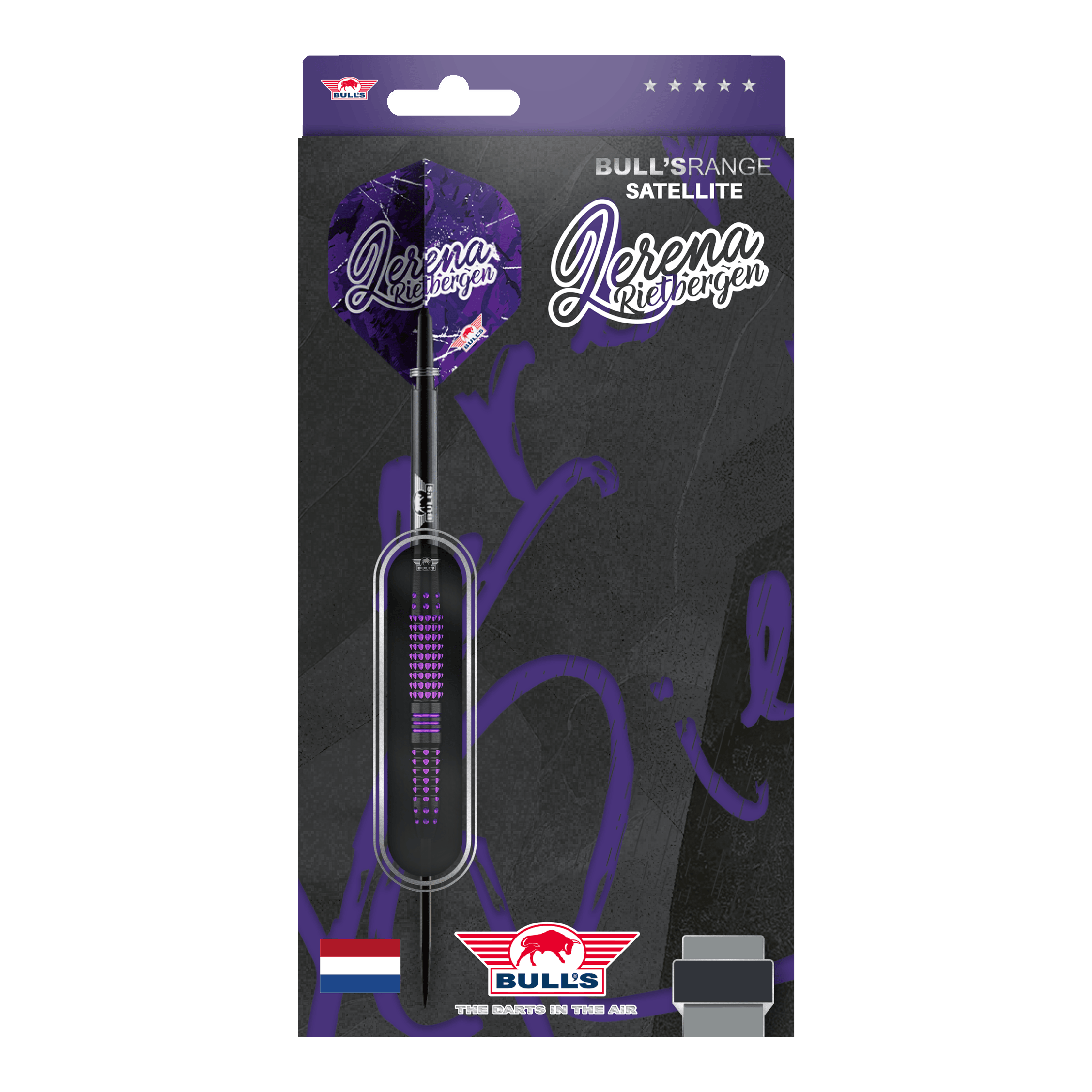 Bulls NL Lerena Rietbergen Steeldarts - 24g Auf dem Bild sind die Bulls NL Lerena Rietbergen Steeldarts - 24g zu sehen. Die Steeldarts sind professionell gestaltet und zeigen feine Details.