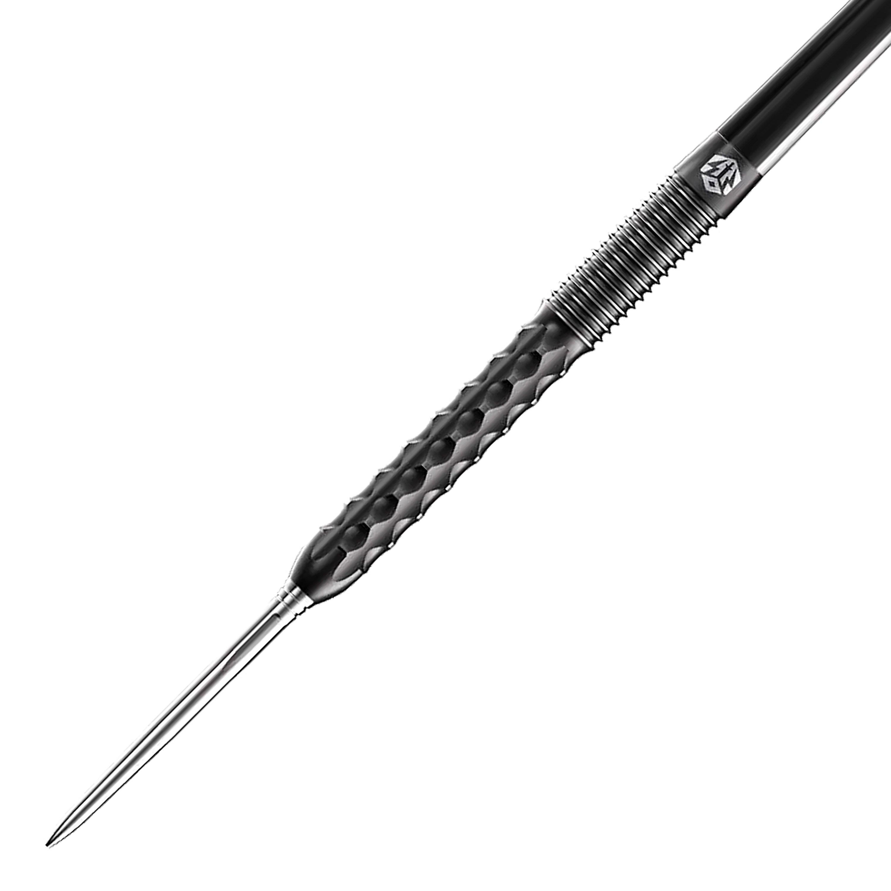Caliburn Sword S1 Steeldarts Das Bild zeigt einen Caliburn Sword S1 Steeldart. Der Dartpfeil hat eine silberne Spitze und einen schwarz strukturierten Griff.