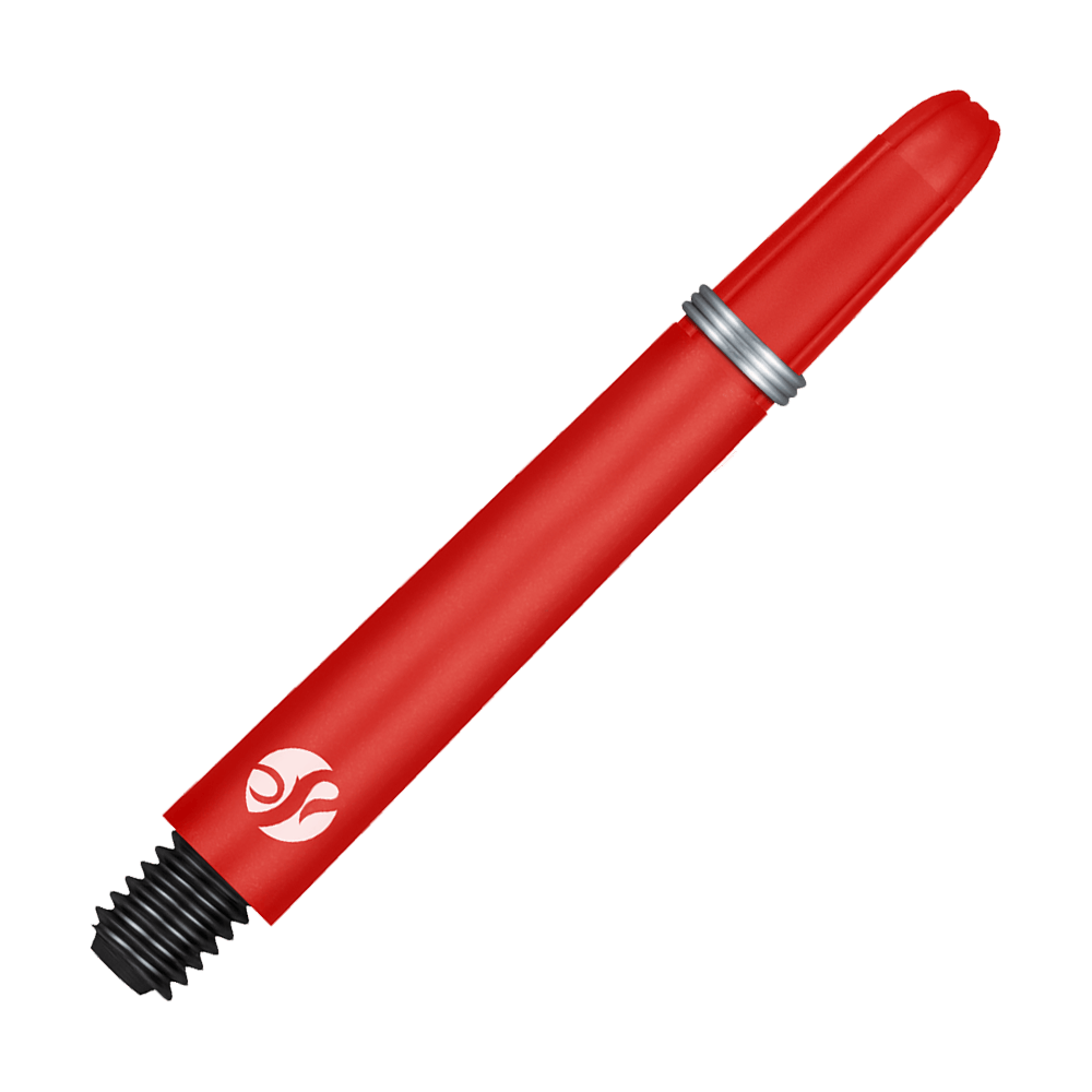 Shot Koi Carbon Shafts - Rot Dies ist ein roter Carbon-Schaft für Pfeile mit einer silbernen Befestigungsring. Am unteren Ende befindet sich ein schwarzes Gewinde zum Einschrauben.