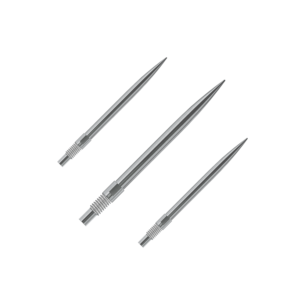 Harrows Quick Point Dartspitzen - Silber Gezeigt wird ein Set Harrows QuickPoint Dartspitzen in Silber mit 30mm Länge. Dieses Bild verdeutlicht den Lieferumfang der Dartspitzen.