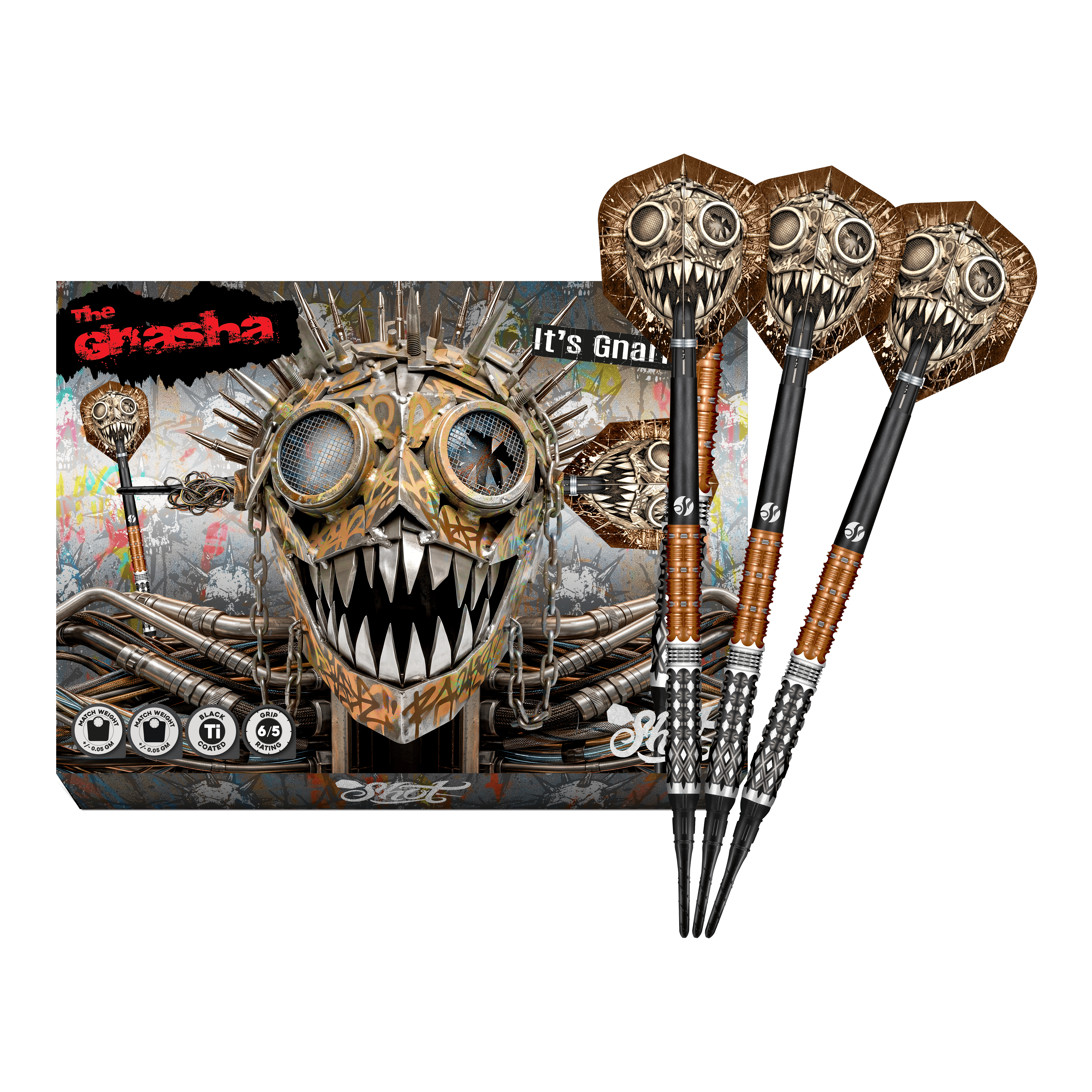 Shot Gnarly Gnasha Softdarts - 20g Das Foto zeigt die vollständigen Shot Gnarly Gnasha Softdarts - 20g. Diese Softdarts zeichnen sich durch ein modernes Design aus.
