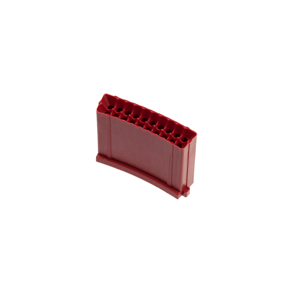 LW5_L-wen_Dart_Ersatzfeld_Triple_Rot_1 Das Bild zeigt ein rotes Ersatzfeld für das Löwen Dartspiel. Das Ersatzteil hat mehrere kleine Löcher an der Oberseite und eine gebogene Form.